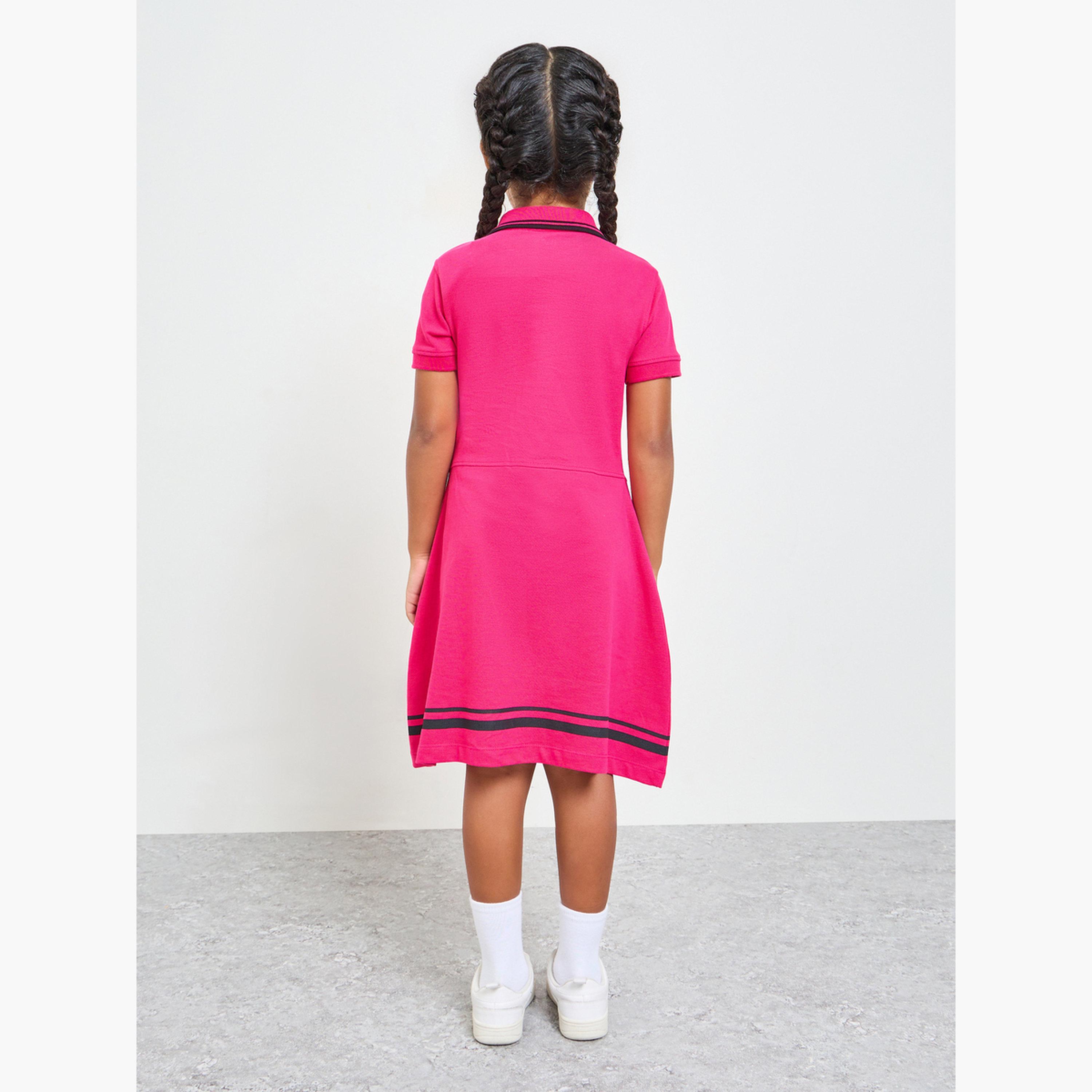 ستايلي - فستان تيشيرت بولو قطني للبنات بحافة مخططة-girls-clothing-dressesandjumpsuits-image-3