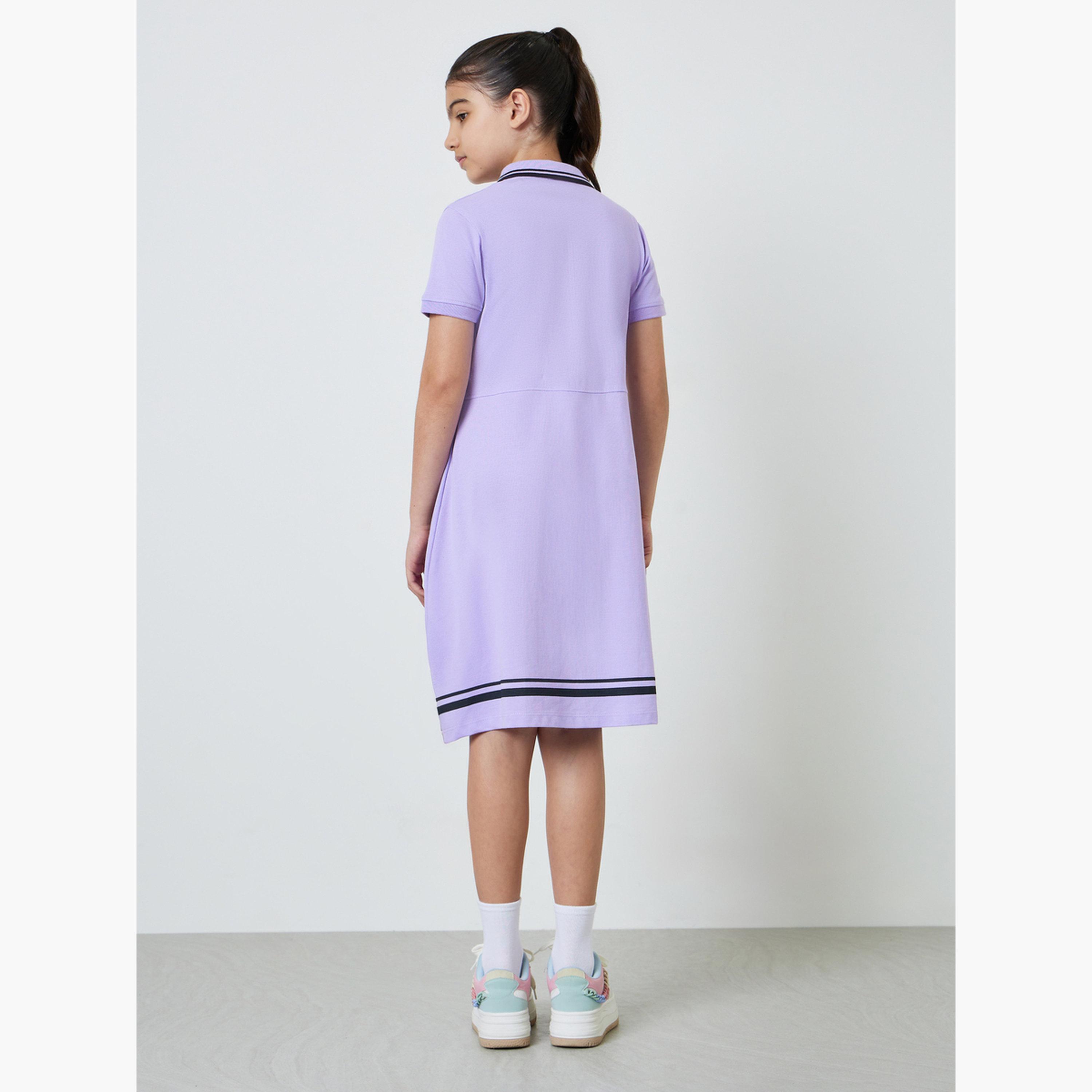 ستايلي - فستان تيشيرت قطني للبنات المراهقات بحافة مخططة-girls-clothing-dressesandjumpsuits-image-3