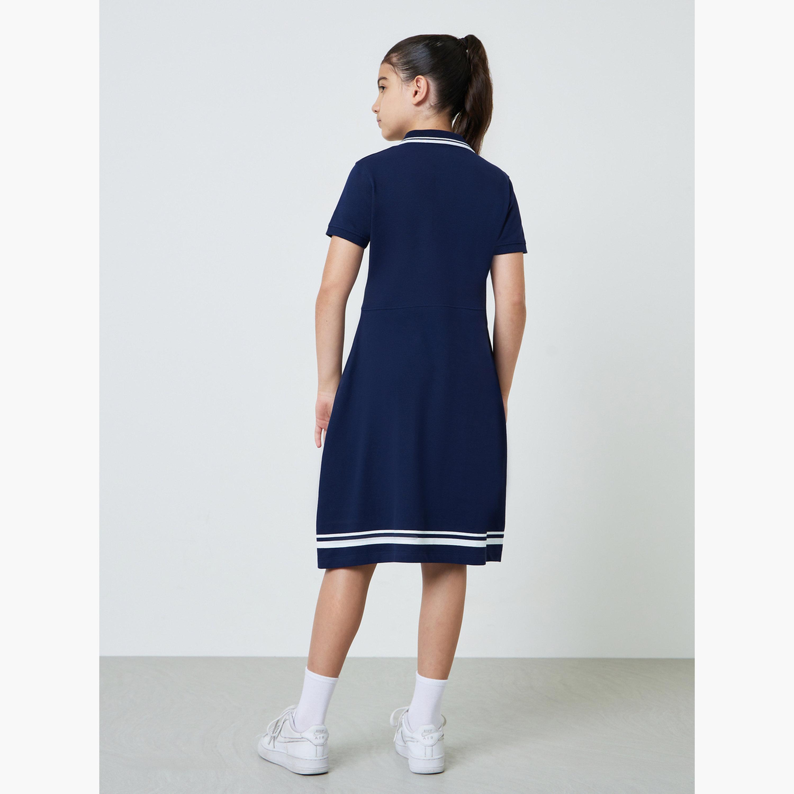 ستايلي - فستان تيشيرت قطني للبنات المراهقات بحافة مخططة-girls-clothing-dressesandjumpsuits-image-3