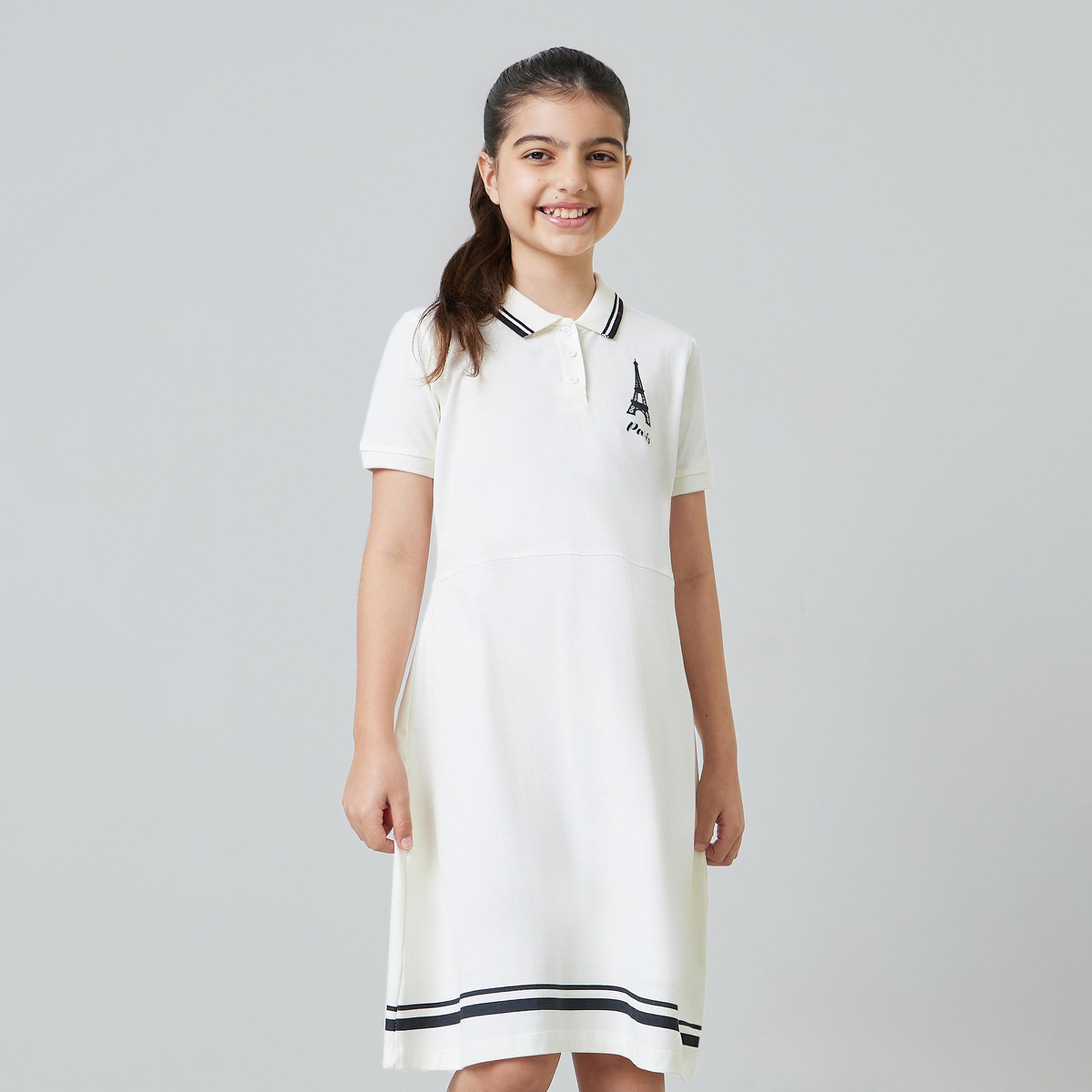 ستايلي - فستان تيشيرت قطني للبنات المراهقات بحافة مخططة-girls-clothing-dressesandjumpsuits-image-1
