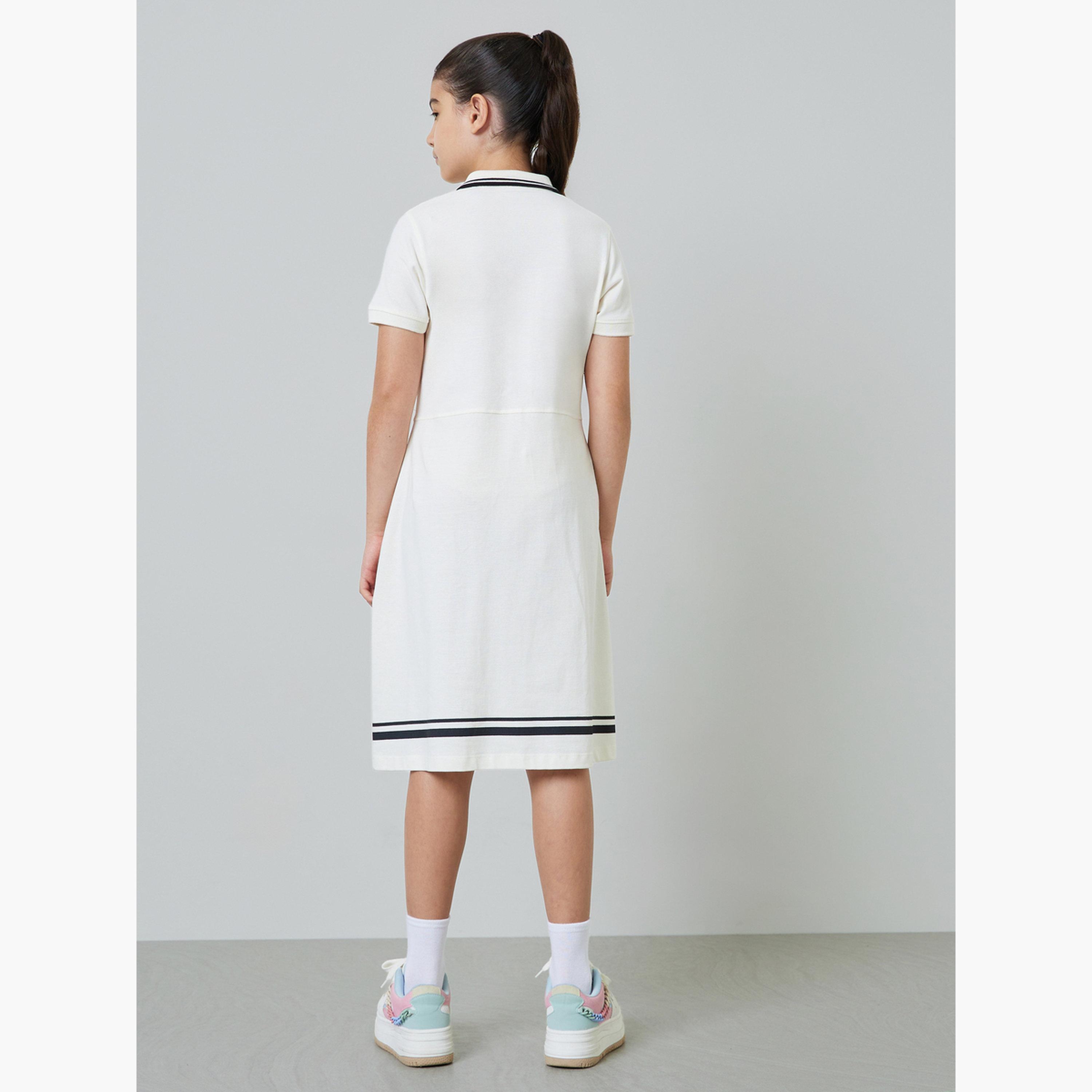 ستايلي - فستان تيشيرت قطني للبنات المراهقات بحافة مخططة-girls-clothing-dressesandjumpsuits-image-3