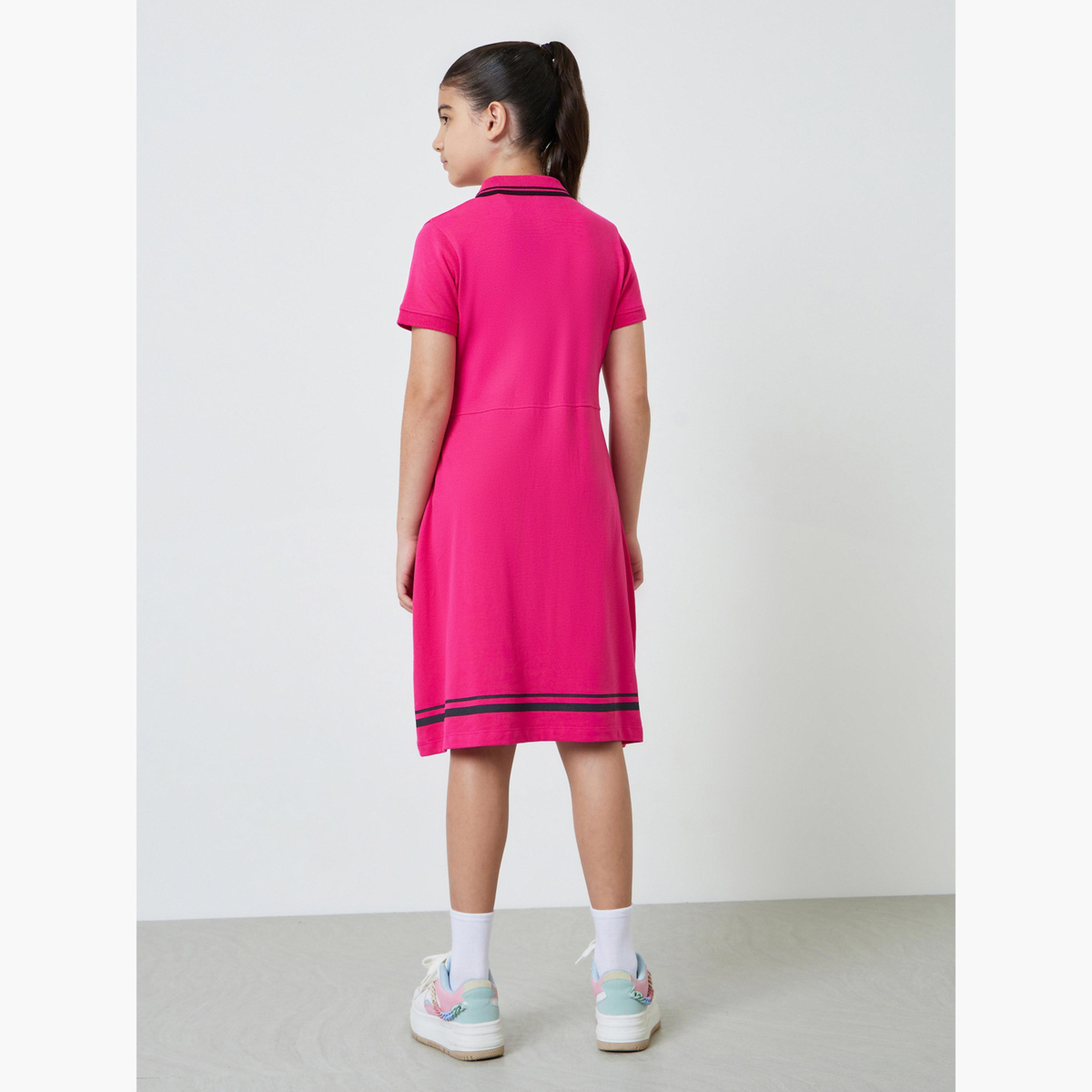 ستايلي - فستان تيشيرت قطني للبنات المراهقات بحافة مخططة-girls-clothing-dressesandjumpsuits-image-3