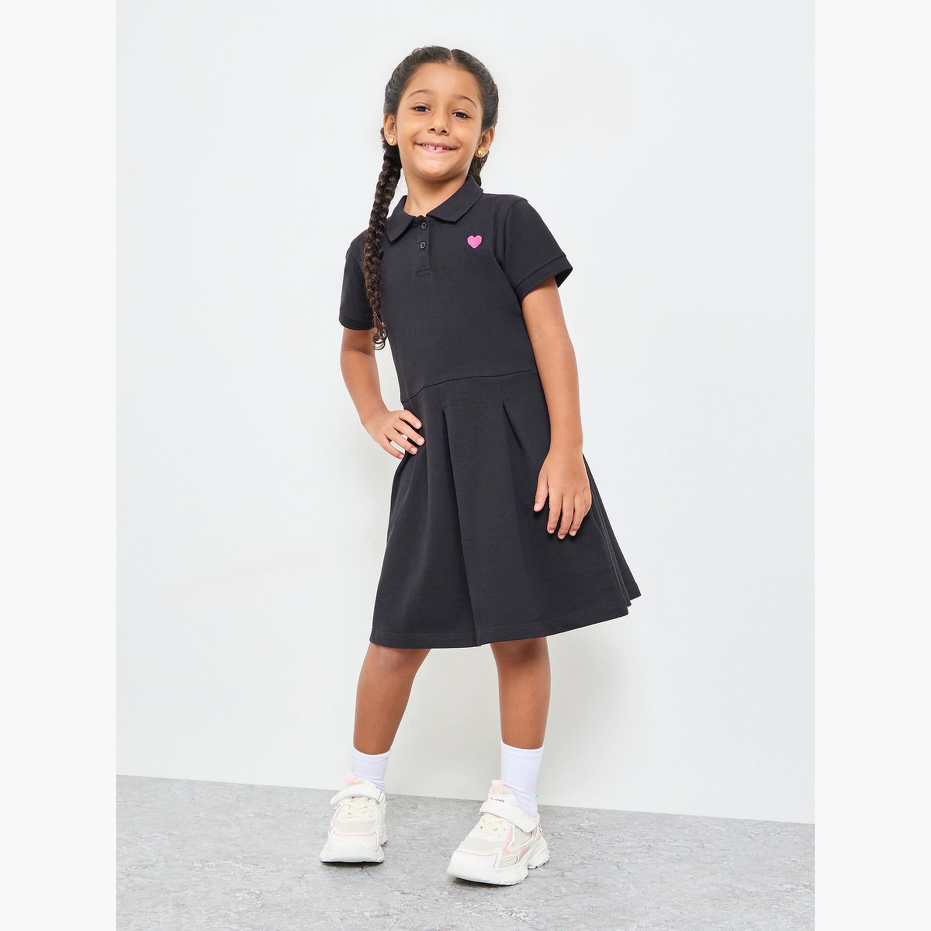 ستايلي - فستان تيشيرت قطني للبنات بتصميم بولو وحافة واسعة-girls-clothing-dressesandjumpsuits-image-2