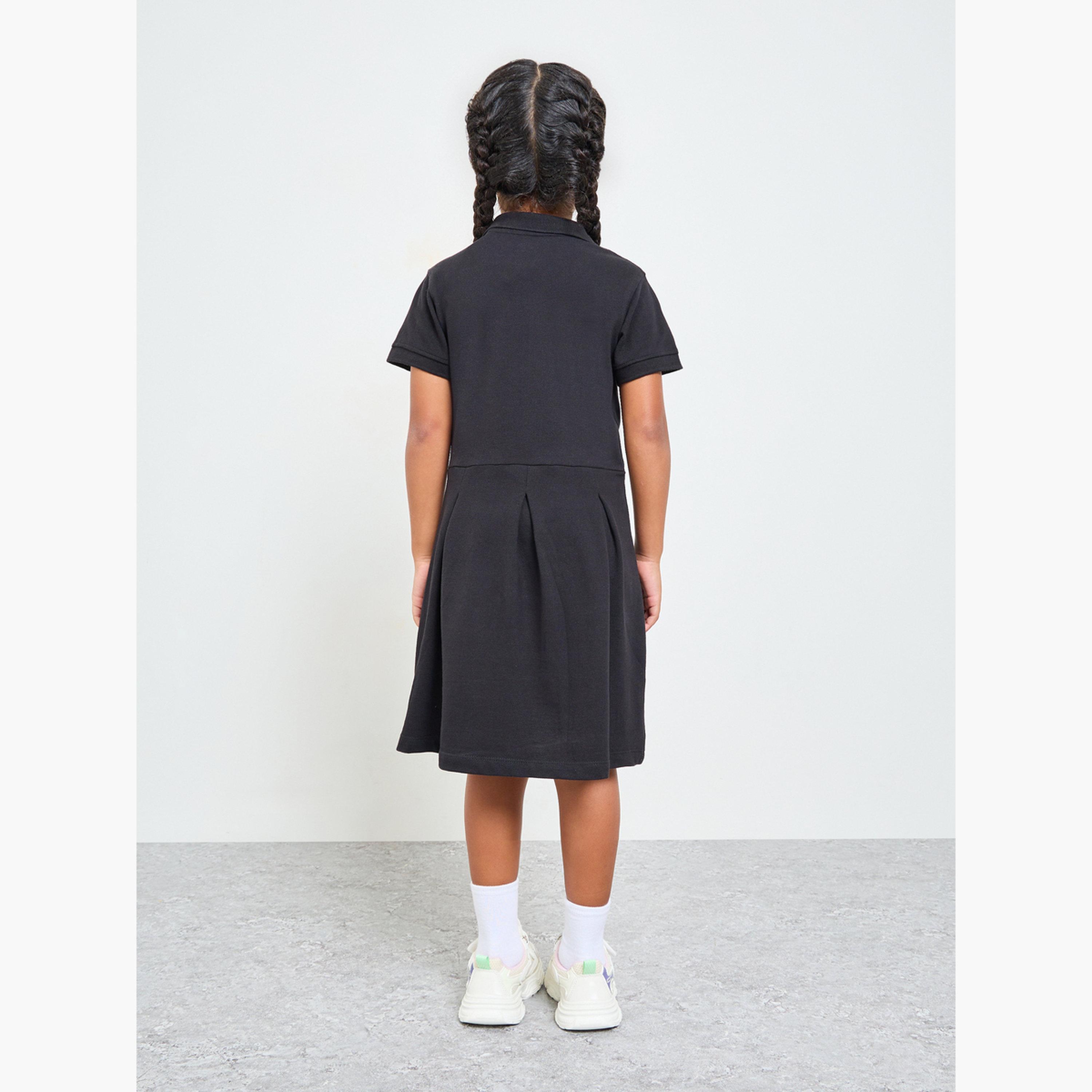 ستايلي - فستان تيشيرت قطني للبنات بتصميم بولو وحافة واسعة-girls-clothing-dressesandjumpsuits-image-3