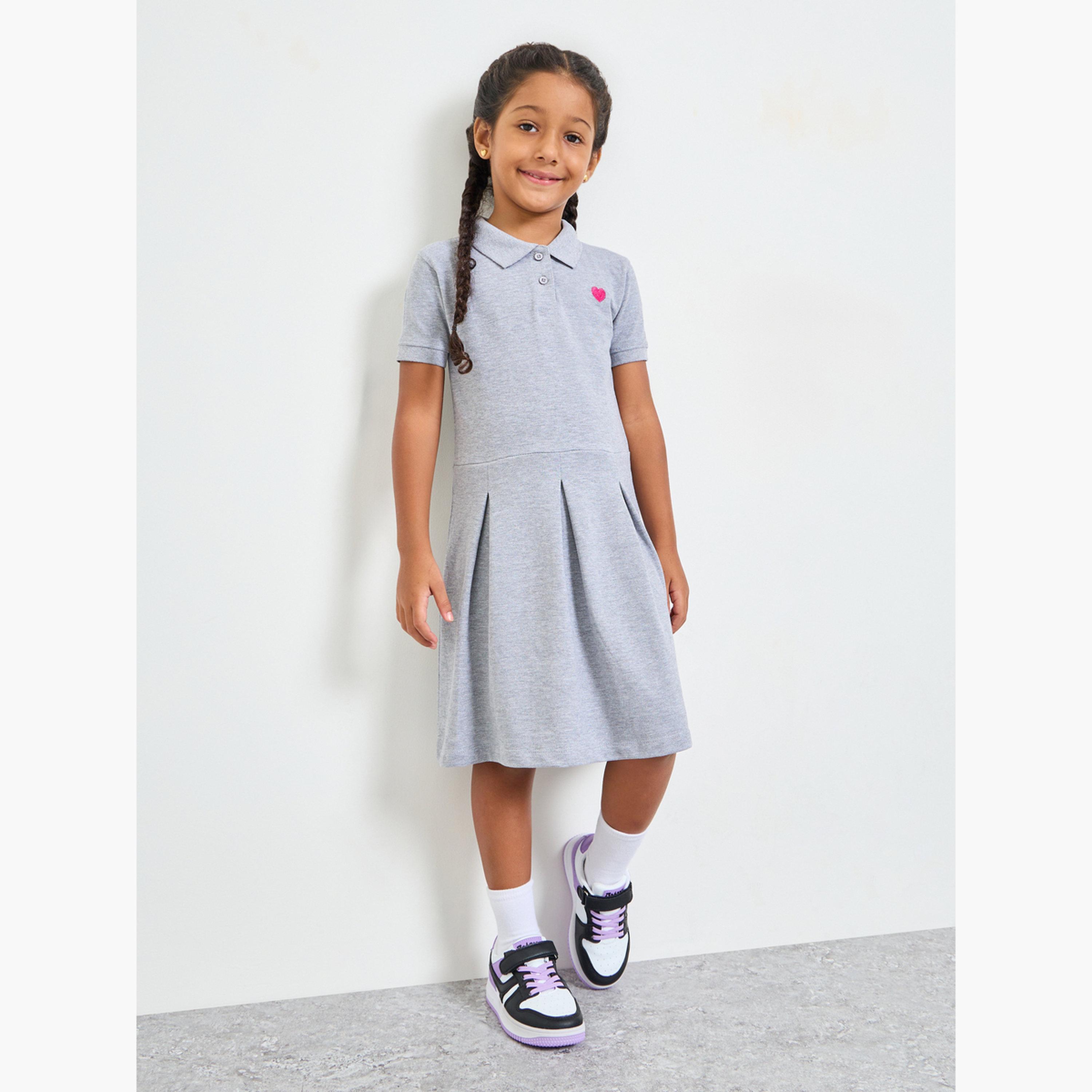 ستايلي - فستان تيشيرت قطني للبنات بتصميم بولو وحافة واسعة-girls-clothing-dressesandjumpsuits-image-2