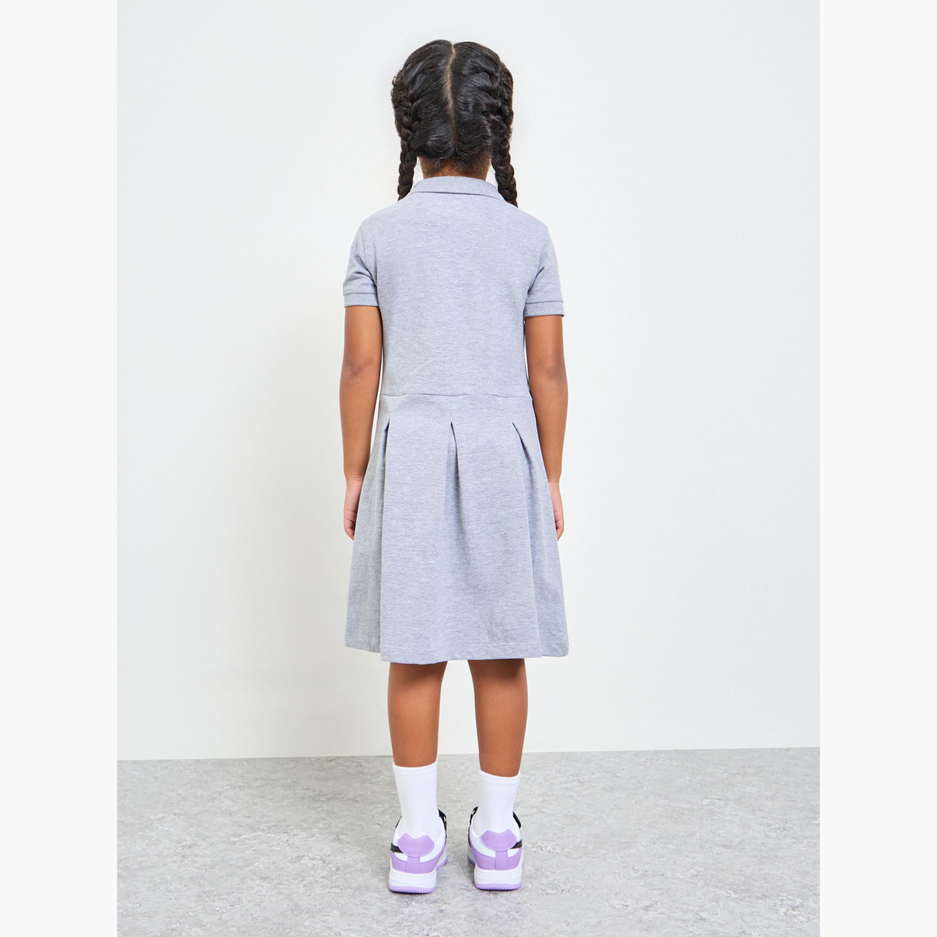 ستايلي - فستان تيشيرت قطني للبنات بتصميم بولو وحافة واسعة-girls-clothing-dressesandjumpsuits-image-3