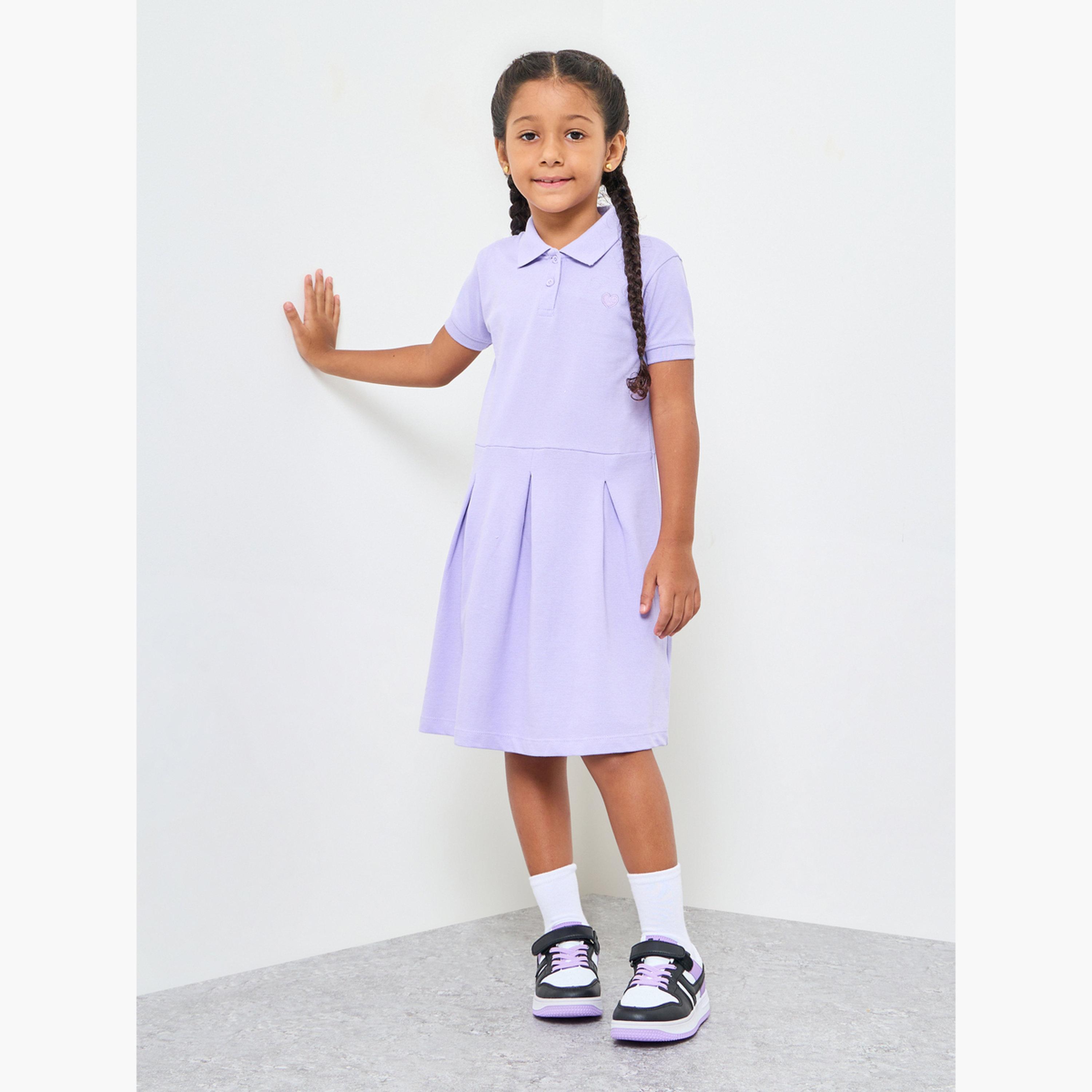 ستايلي - فستان تيشيرت قطني للبنات بتصميم بولو وحافة واسعة-girls-clothing-dressesandjumpsuits-image-2