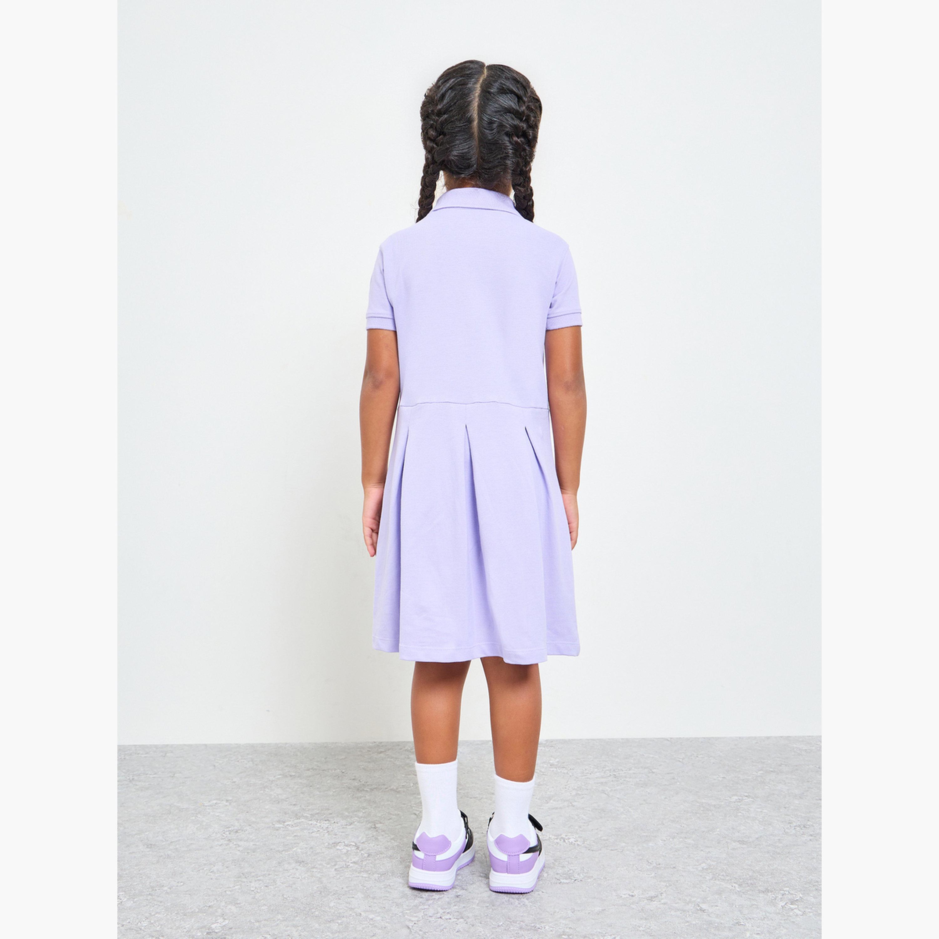 ستايلي - فستان تيشيرت قطني للبنات بتصميم بولو وحافة واسعة-girls-clothing-dressesandjumpsuits-image-3