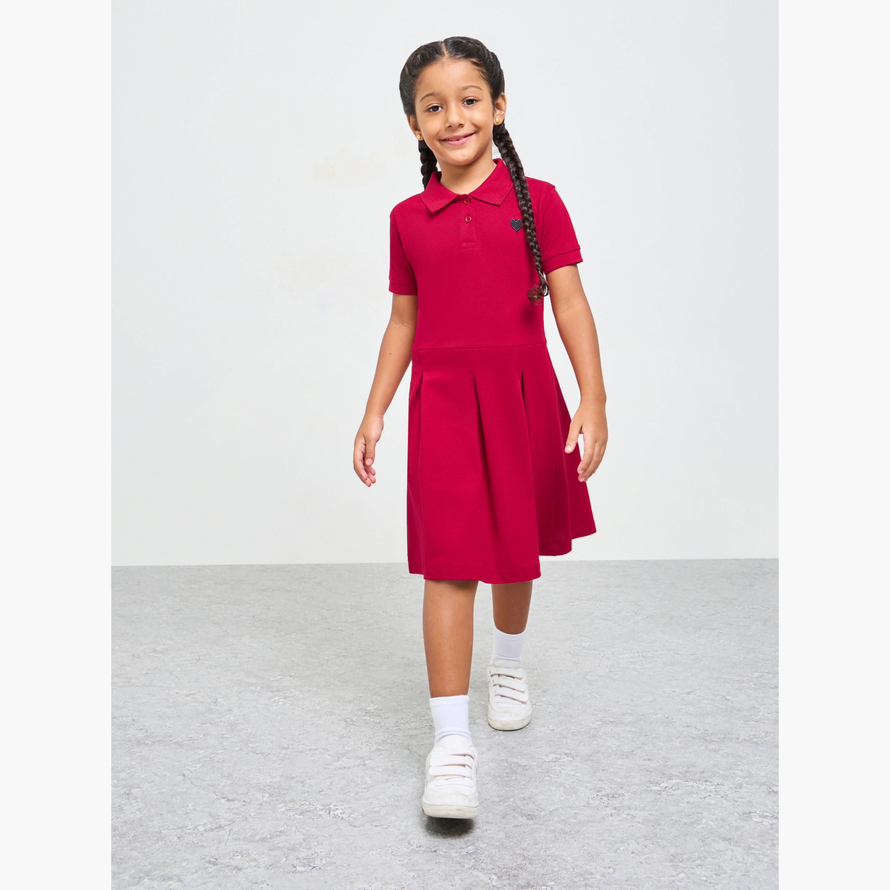 ستايلي - فستان تيشيرت قطني للبنات بتصميم بولو وحافة واسعة-girls-clothing-dressesandjumpsuits-image-2