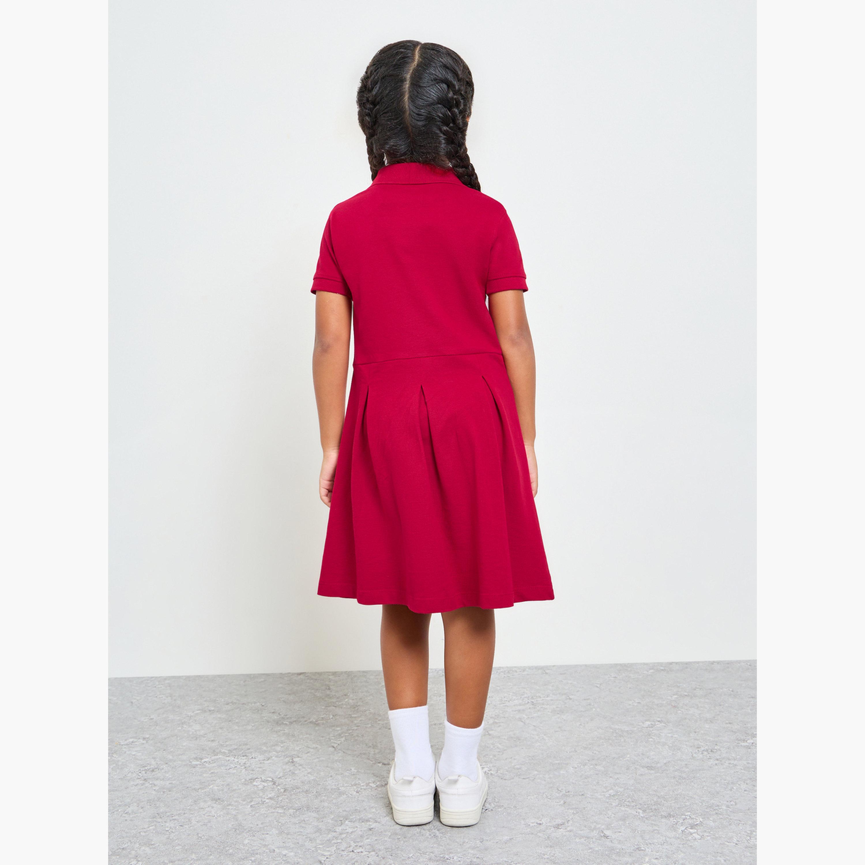 ستايلي - فستان تيشيرت قطني للبنات بتصميم بولو وحافة واسعة-girls-clothing-dressesandjumpsuits-image-3