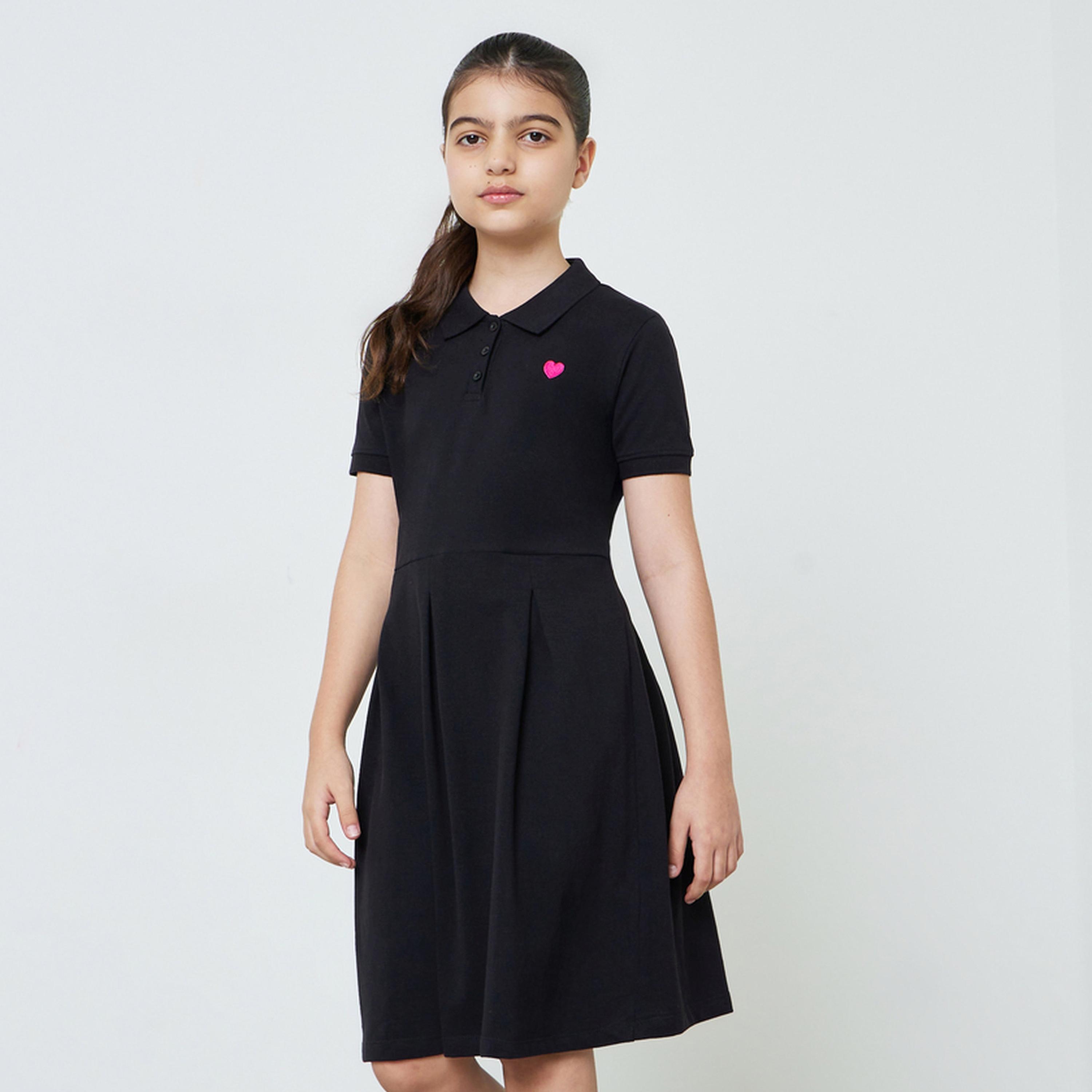 ستايلي - فستان تيشيرت قطني للفتيات المراهقات بحافة واسعة-girls-clothing-dressesandjumpsuits-image-1