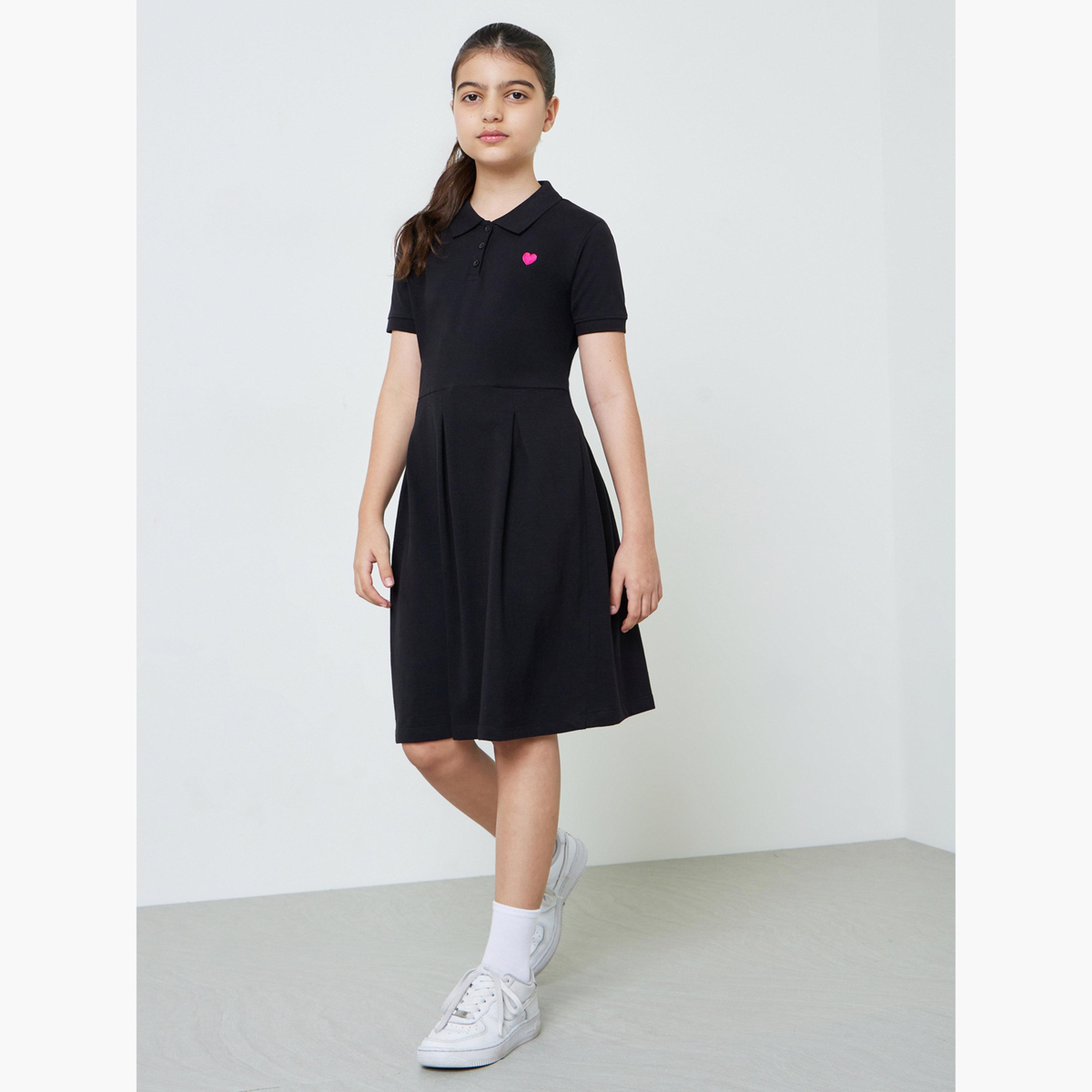 ستايلي - فستان تيشيرت قطني للفتيات المراهقات بحافة واسعة-girls-clothing-dressesandjumpsuits-image-2
