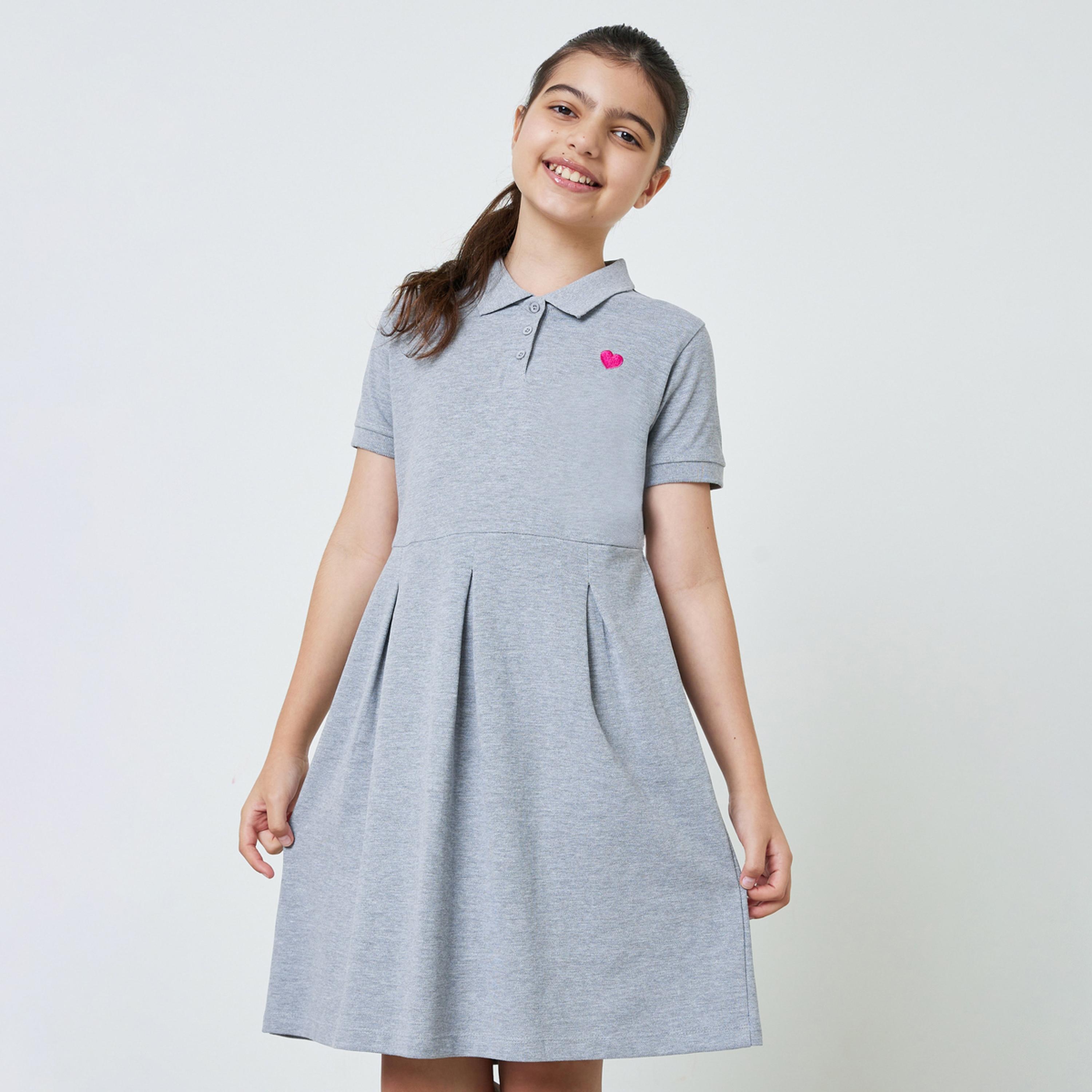 ستايلي - فستان تيشيرت قطني للفتيات المراهقات بحافة واسعة-girls-clothing-dressesandjumpsuits-image-1