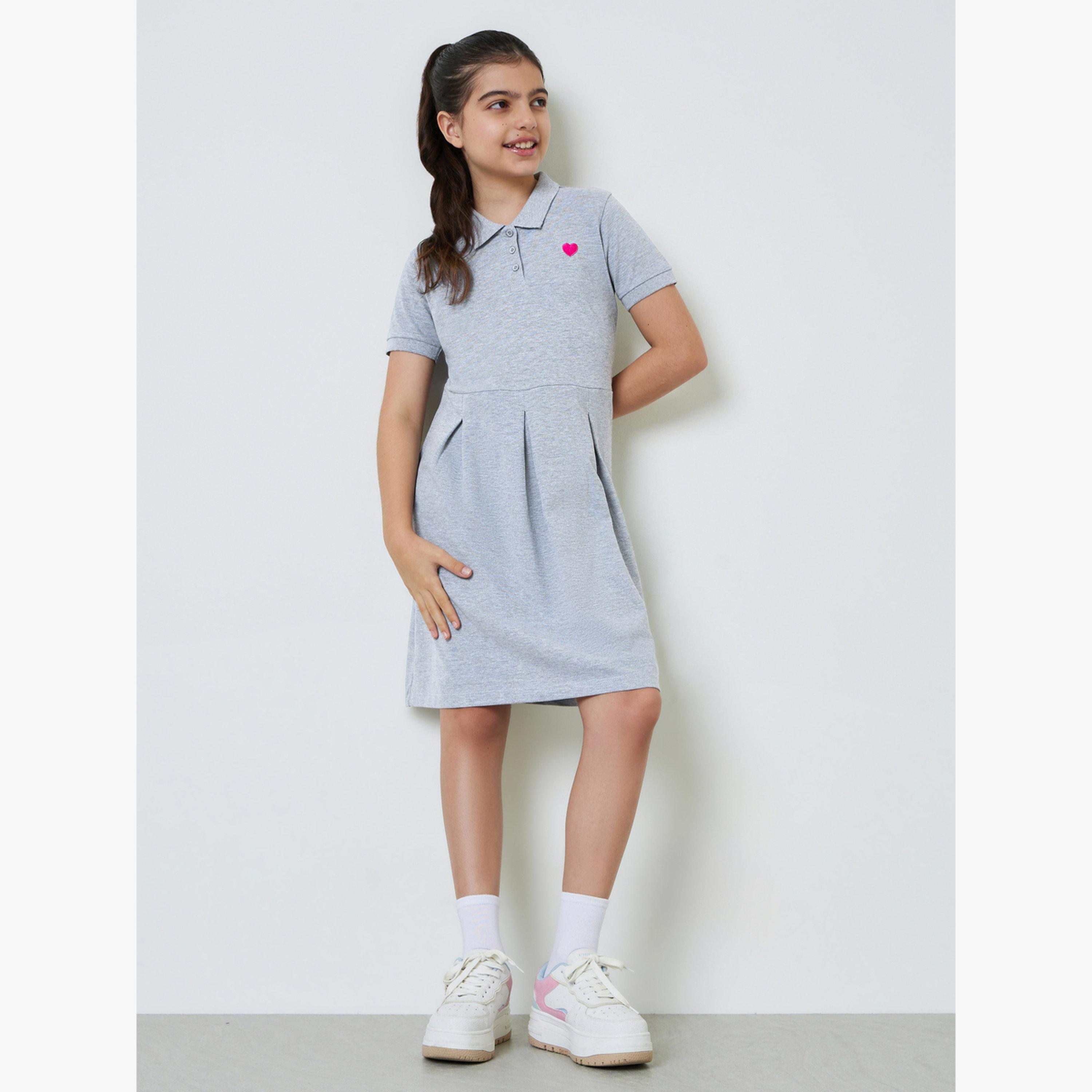 ستايلي - فستان تيشيرت قطني للفتيات المراهقات بحافة واسعة-girls-clothing-dressesandjumpsuits-image-2