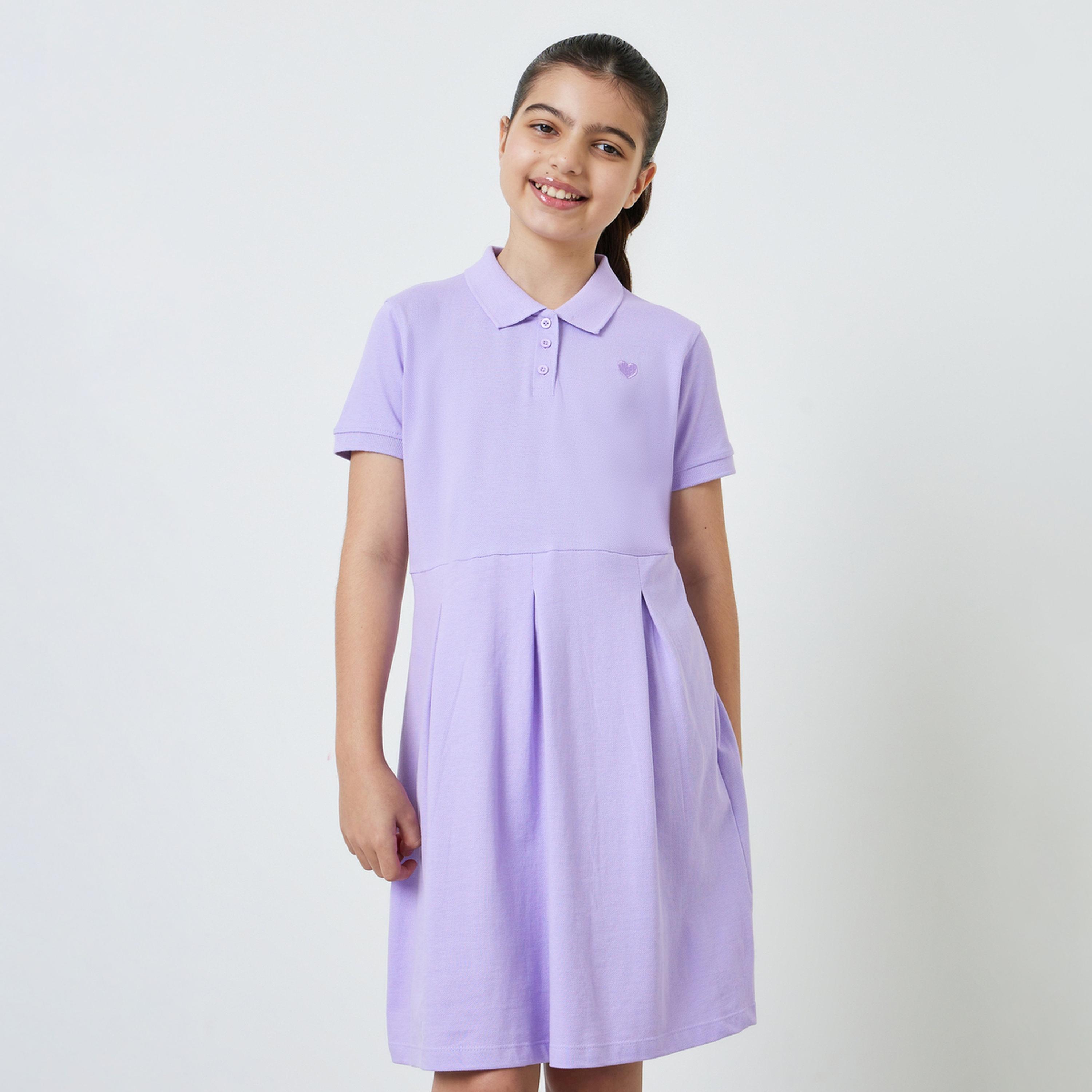 ستايلي - فستان تيشيرت قطني للفتيات المراهقات بحافة واسعة-girls-clothing-dressesandjumpsuits-image-1