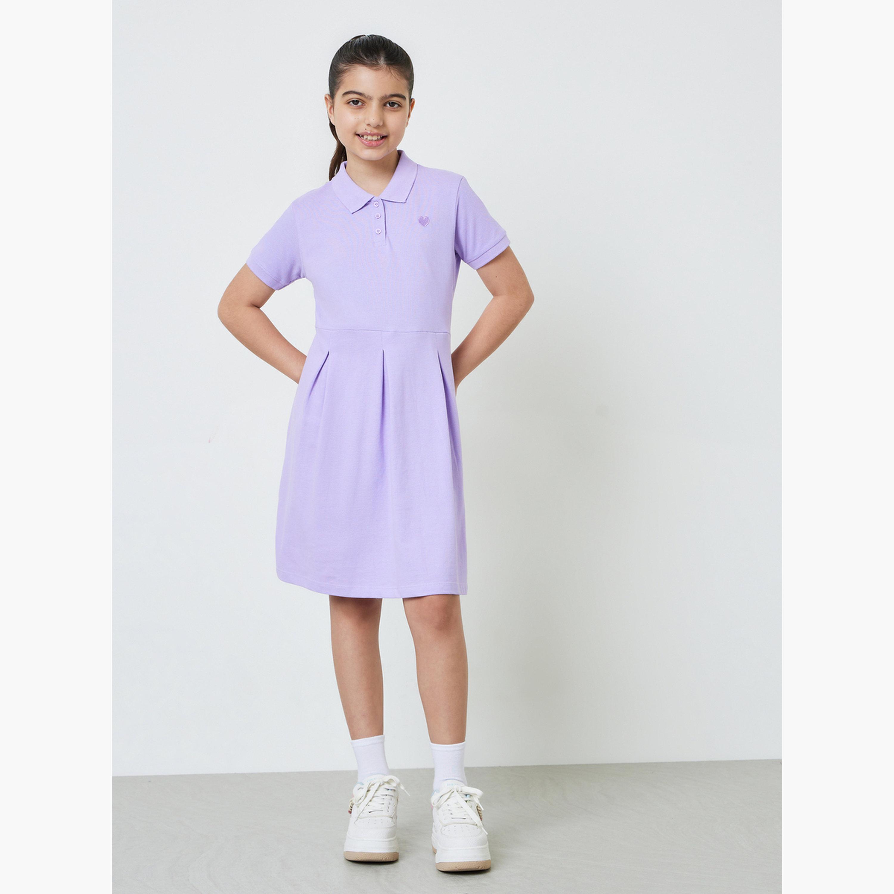 ستايلي - فستان تيشيرت قطني للفتيات المراهقات بحافة واسعة-girls-clothing-dressesandjumpsuits-image-2