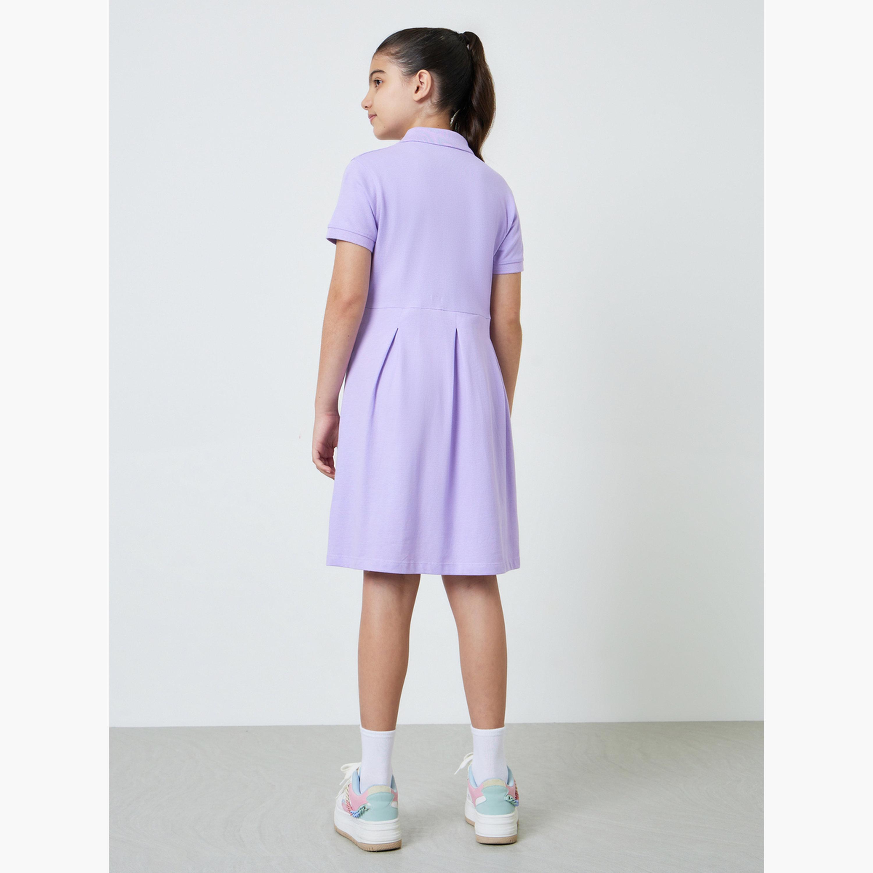 ستايلي - فستان تيشيرت قطني للفتيات المراهقات بحافة واسعة-girls-clothing-dressesandjumpsuits-image-3