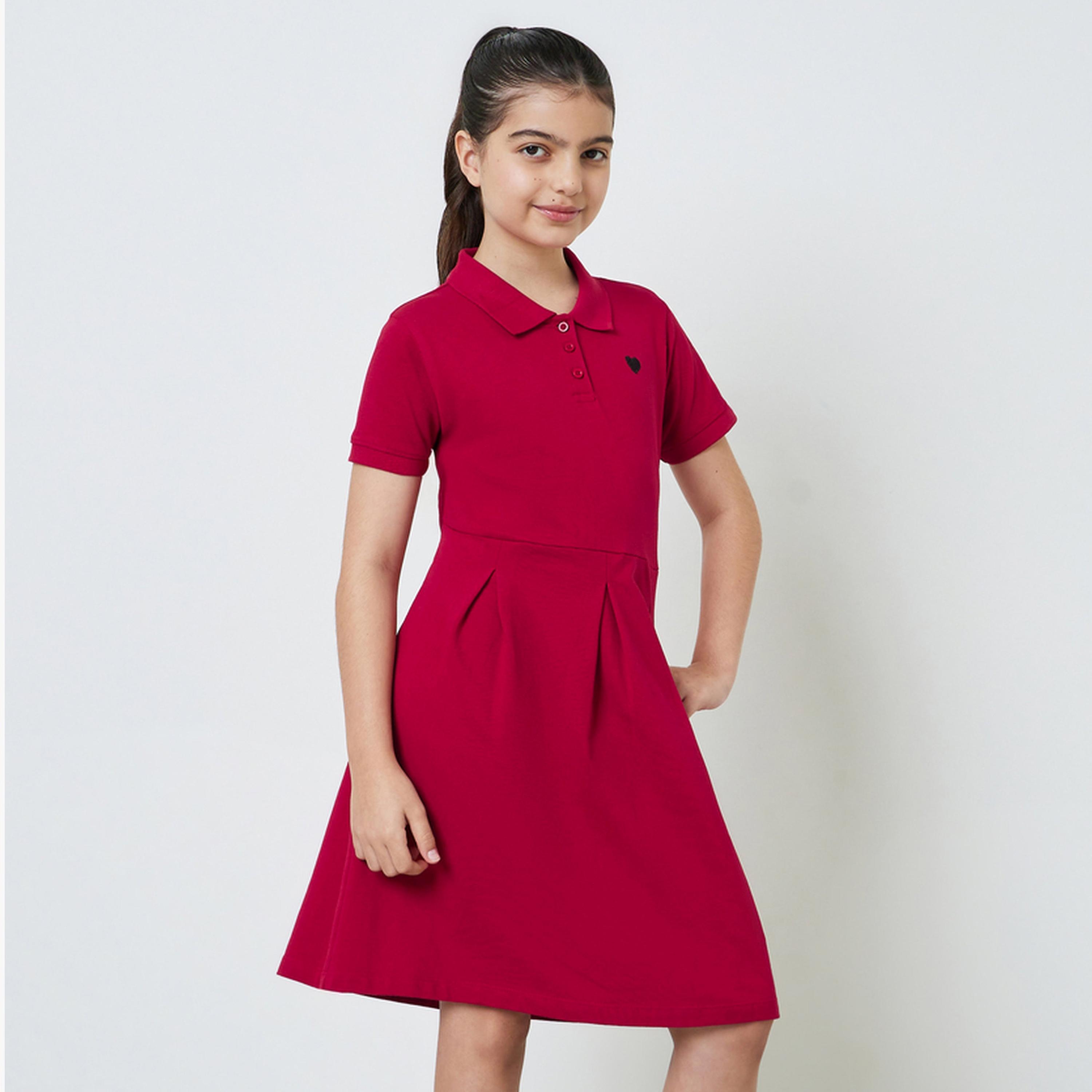 ستايلي - فستان تيشيرت قطني للفتيات المراهقات بحافة واسعة-girls-clothing-dressesandjumpsuits-image-1