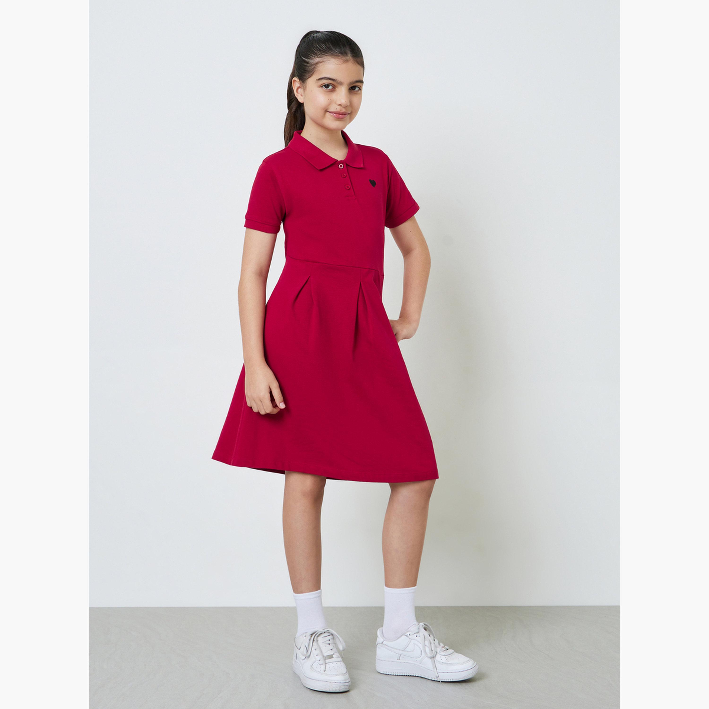 ستايلي - فستان تيشيرت قطني للفتيات المراهقات بحافة واسعة-girls-clothing-dressesandjumpsuits-image-2