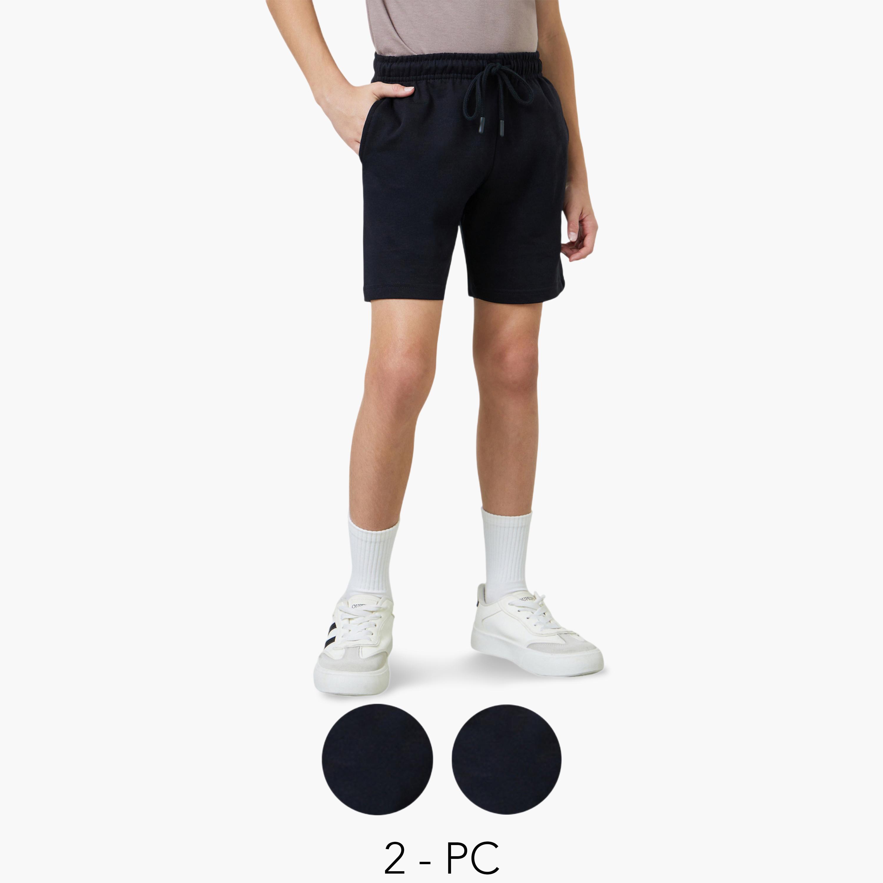 Styli Teens Pack of 2 - Cotton Knitted Drawstring Shorts-boys-clothing-bottoms-shorts-image-1