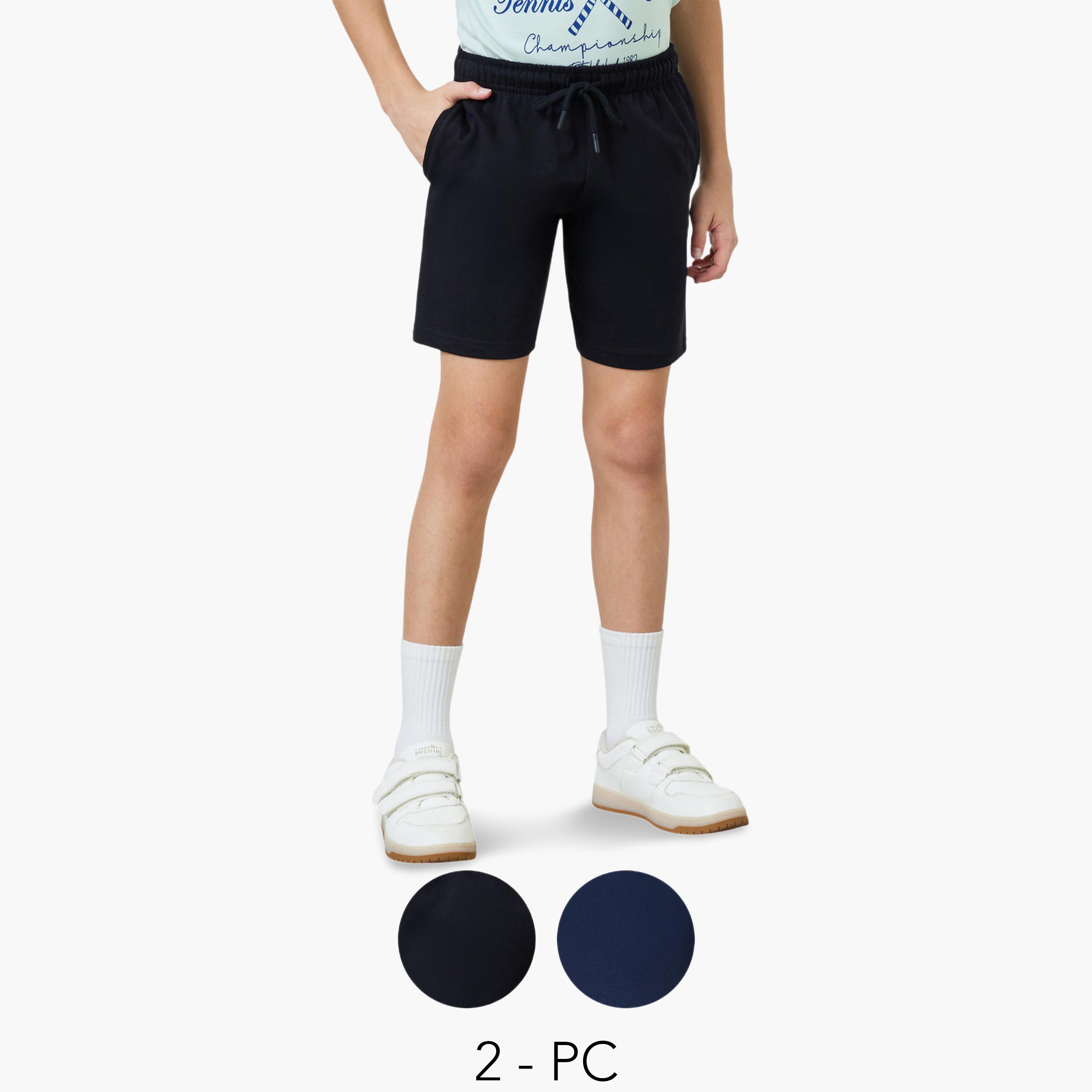 Styli Teens Pack of 2 - Cotton Knitted Drawstring Shorts-boys-clothing-bottoms-shorts-image-1