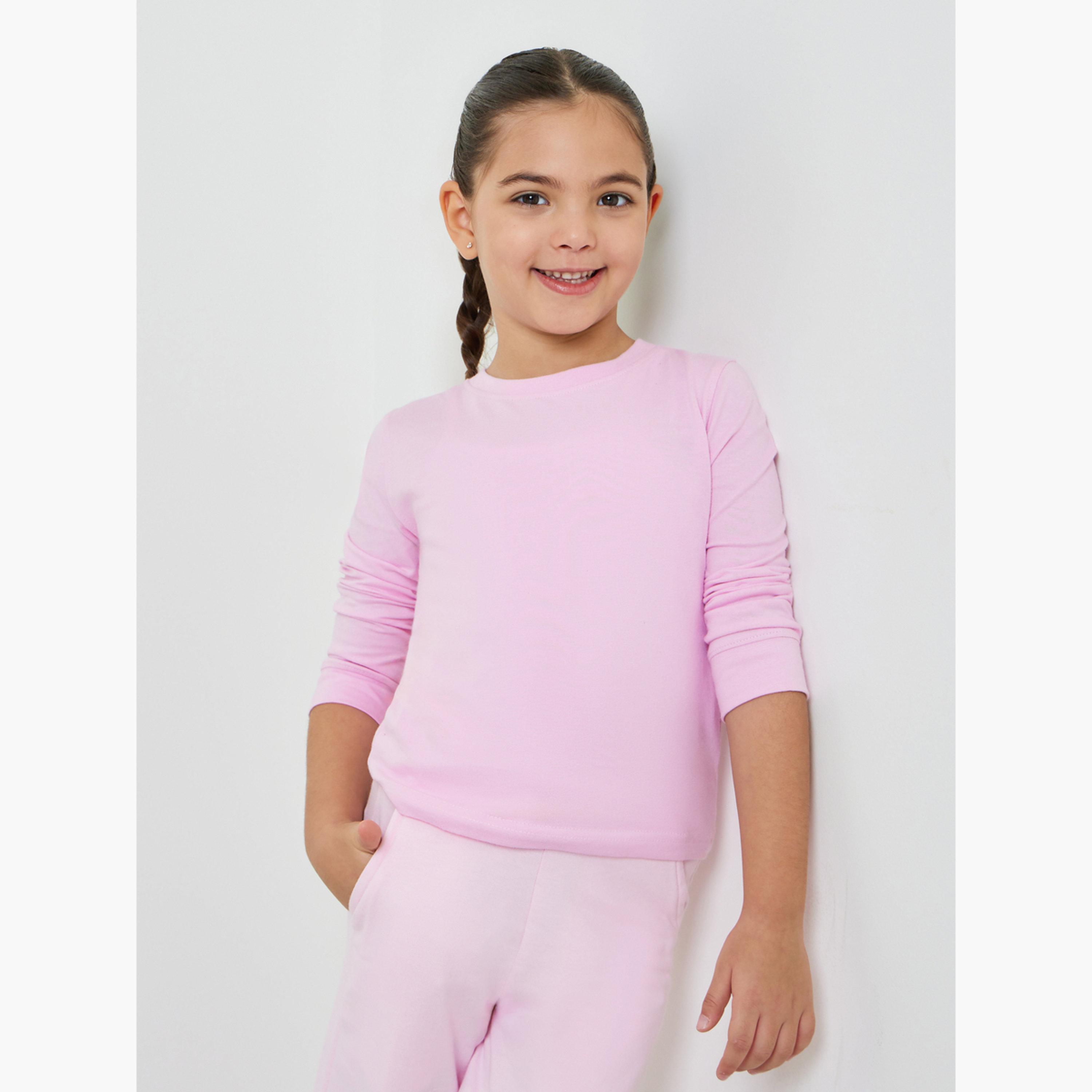ستايلي - تيشيرت قطني بأكمام طويلة وقصة عادية للبنات-girls-clothing-tshirts-image-1