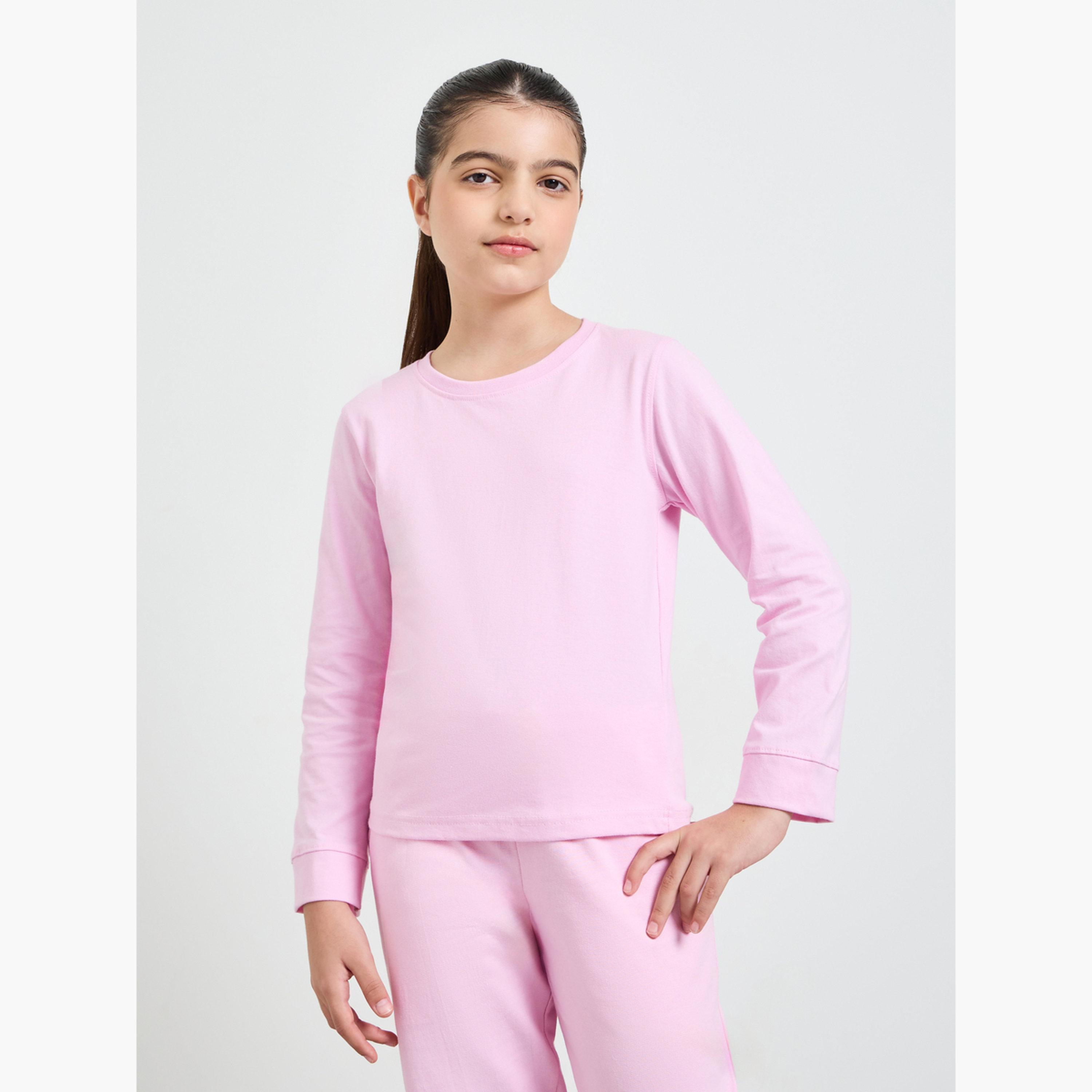 ستايلي - تيشيرت قطني بأكمام طويلة وقصة عادية للبنات-girls-clothing-tshirts-image-1
