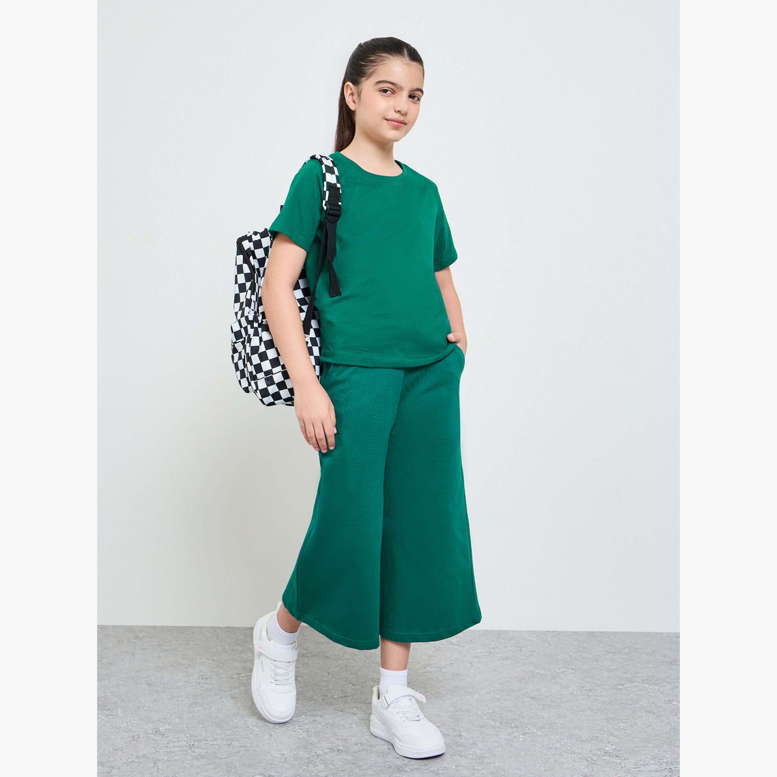 ستايلي - بنطلون رياضي قصير واسع الساقين من القطن الأخضر للفتيات المراهقات-girls-clothing-bottoms-joggersandtrackpants-image-2