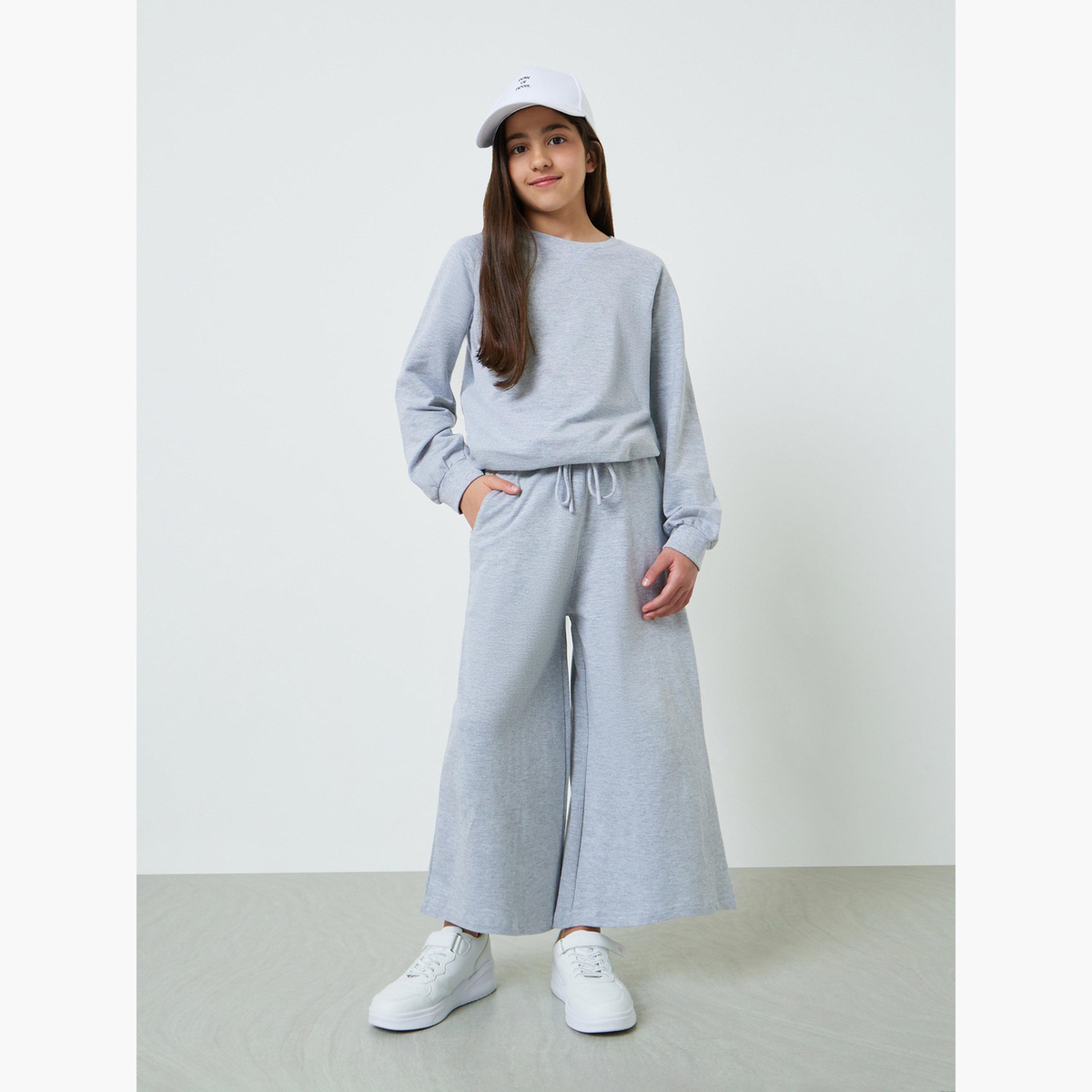 Styli Teen Girls Grey Cotton Wide Leg Cropped Joggers-girls-clothing-bottoms-joggersandtrackpants-image-2