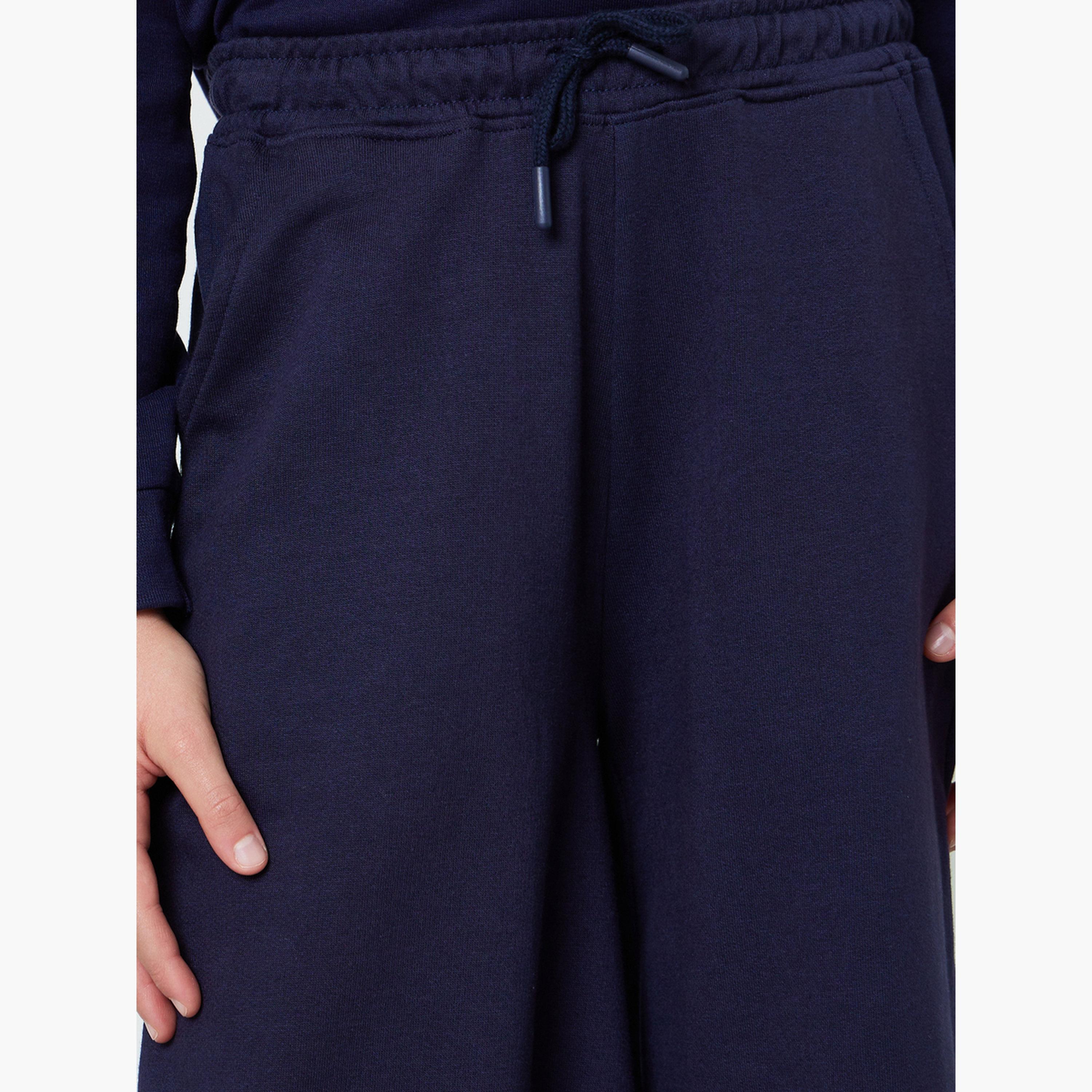 Styli Teen Girls Navy Blue Cotton Wide Leg Cropped Joggers-girls-clothing-bottoms-joggersandtrackpants-image-3