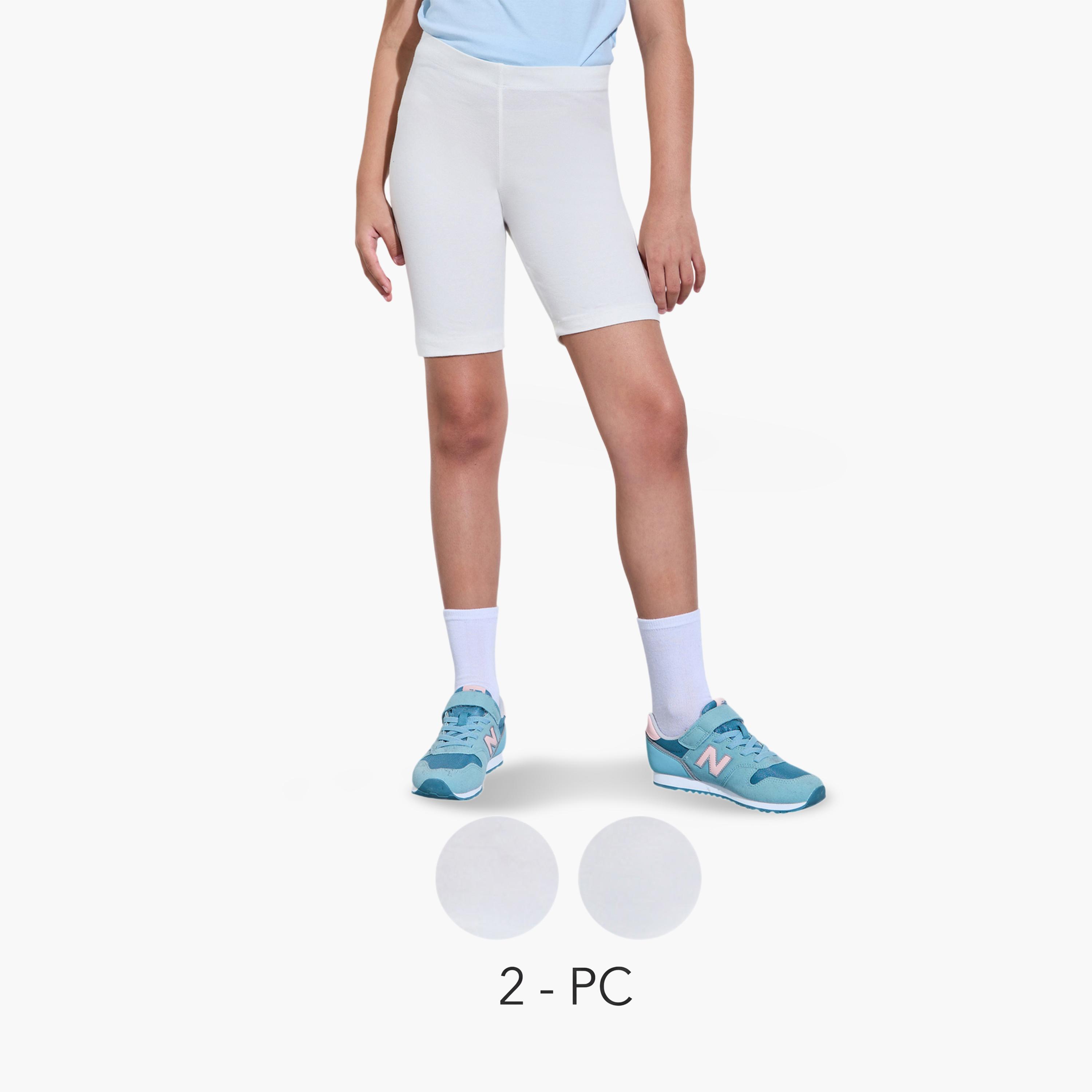 Styli Teen Girls Pack of 2 - Off White Cotton Cycling Shorts-girls-clothing-bottoms-shorts-image-1