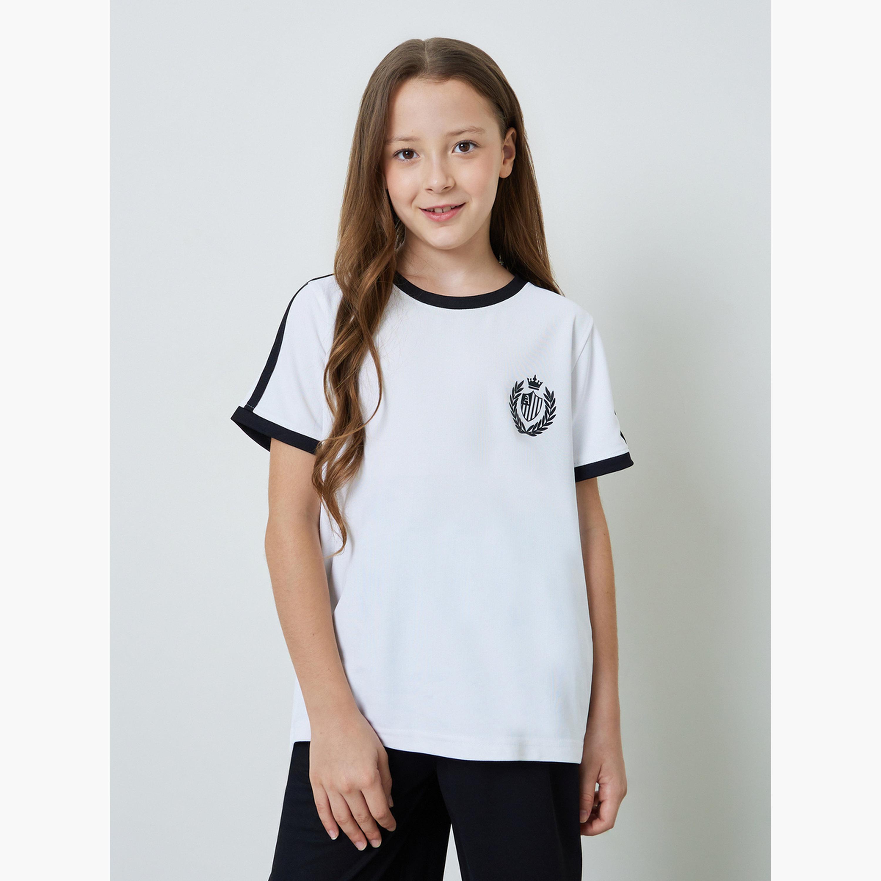 مجموعة من جوغر بأرجل واسعة وتيشيرت بياقة دائرية للبنات-girls-clothing-setsandcoords-image-2