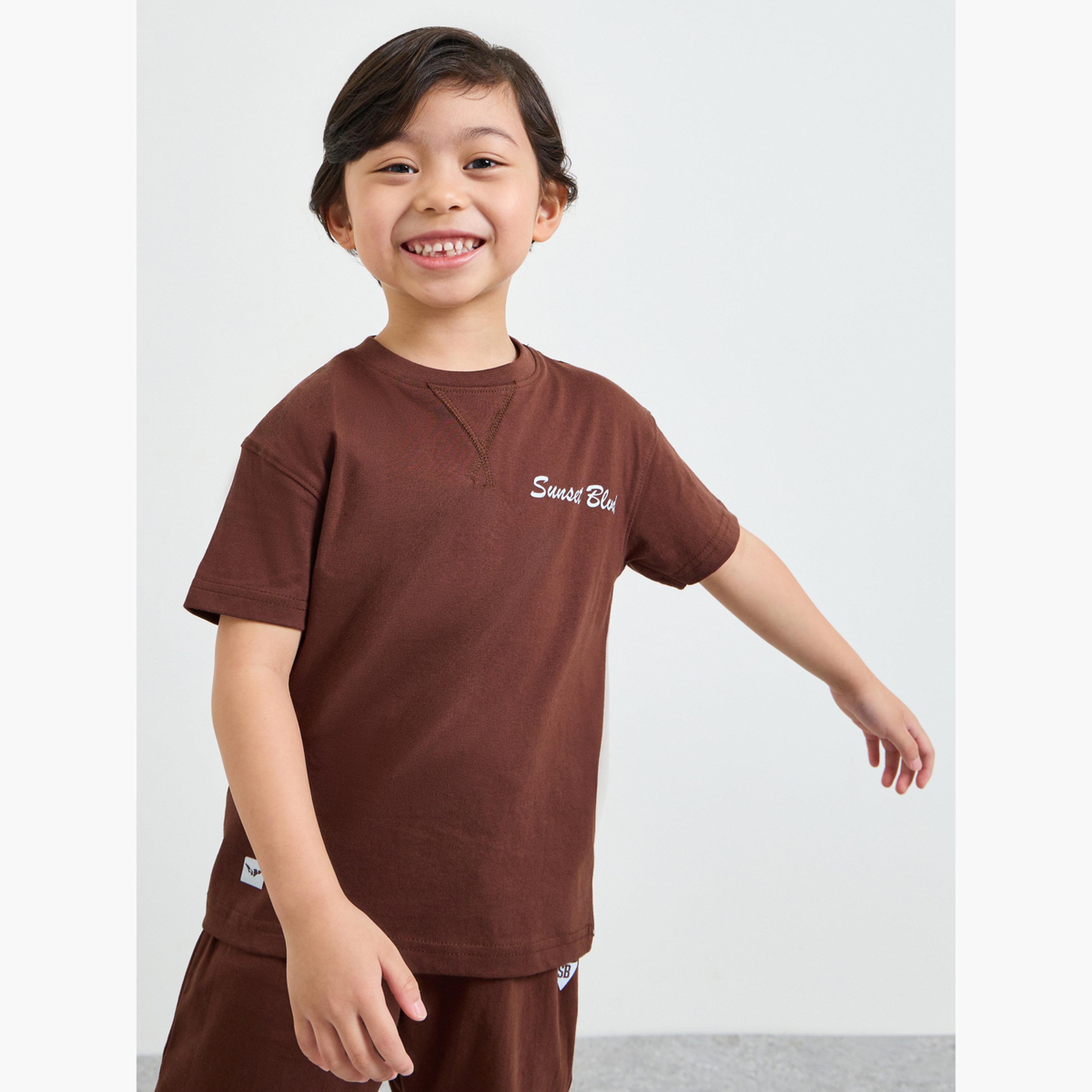 Styli Boys Brown Rib Neck Oversized T-Shirt and Shorts Set-boys-clothing-setsandcoords-image-3