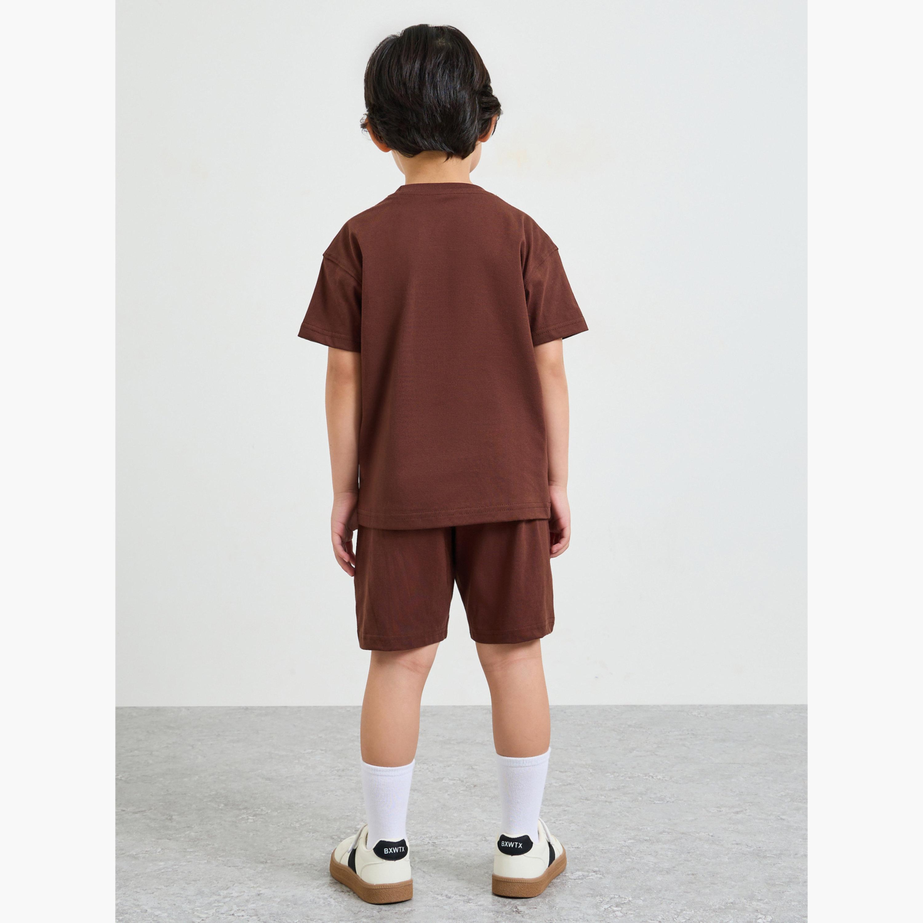 Styli Boys Brown Rib Neck Oversized T-Shirt and Shorts Set-boys-clothing-setsandcoords-image-4