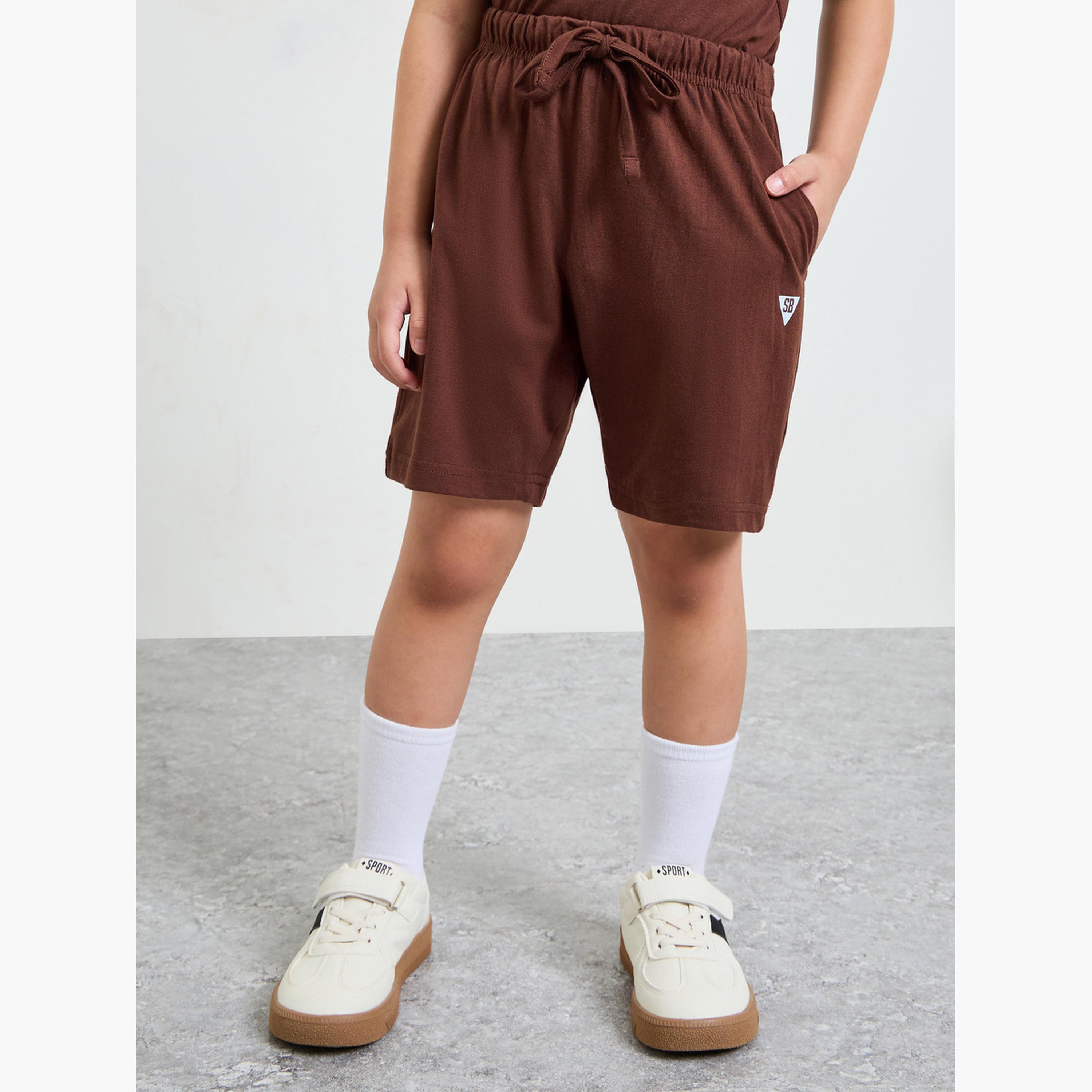 Styli Boys Brown Rib Neck Oversized T-Shirt and Shorts Set-boys-clothing-setsandcoords-image-5