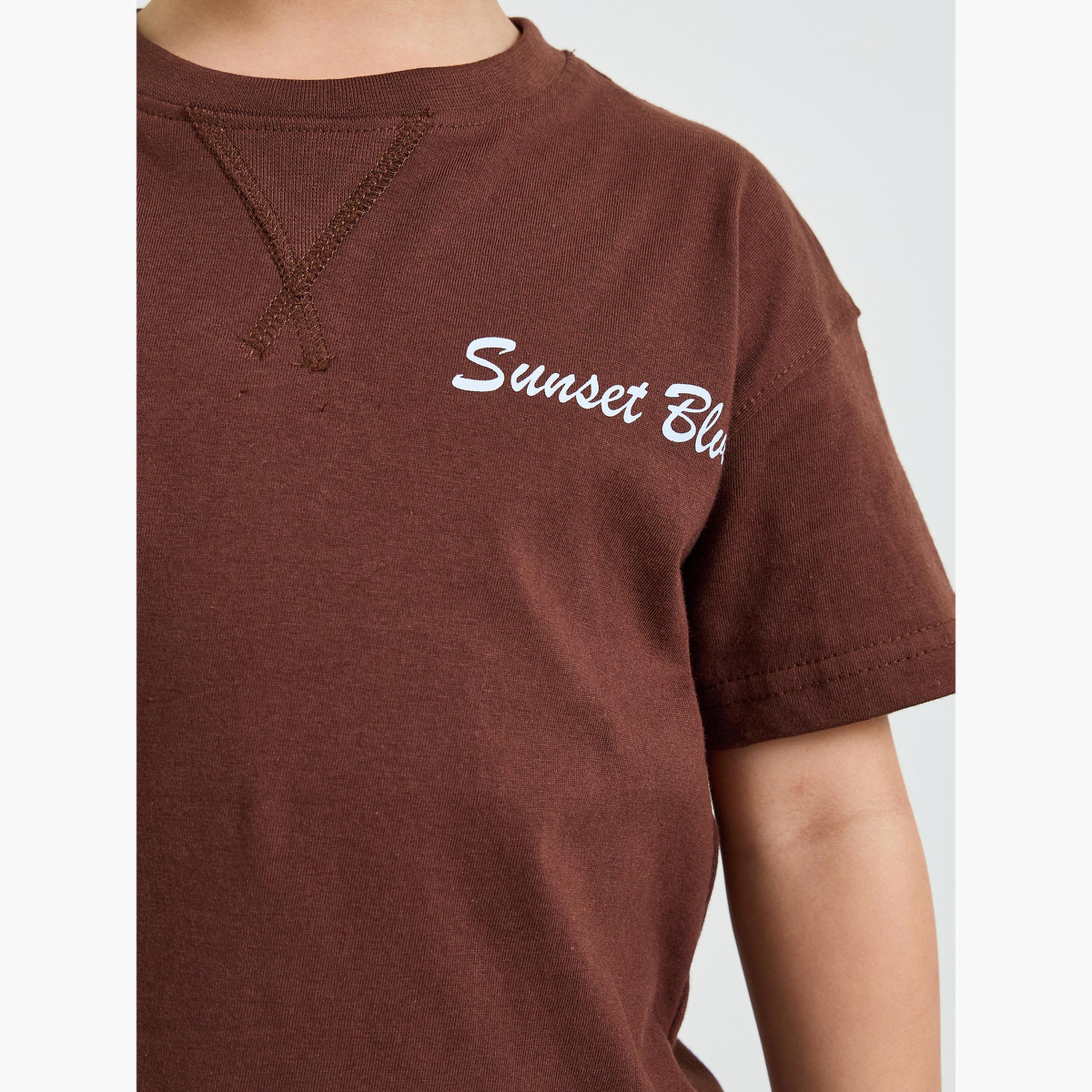 Styli Boys Brown Rib Neck Oversized T-Shirt and Shorts Set-boys-clothing-setsandcoords-image-6