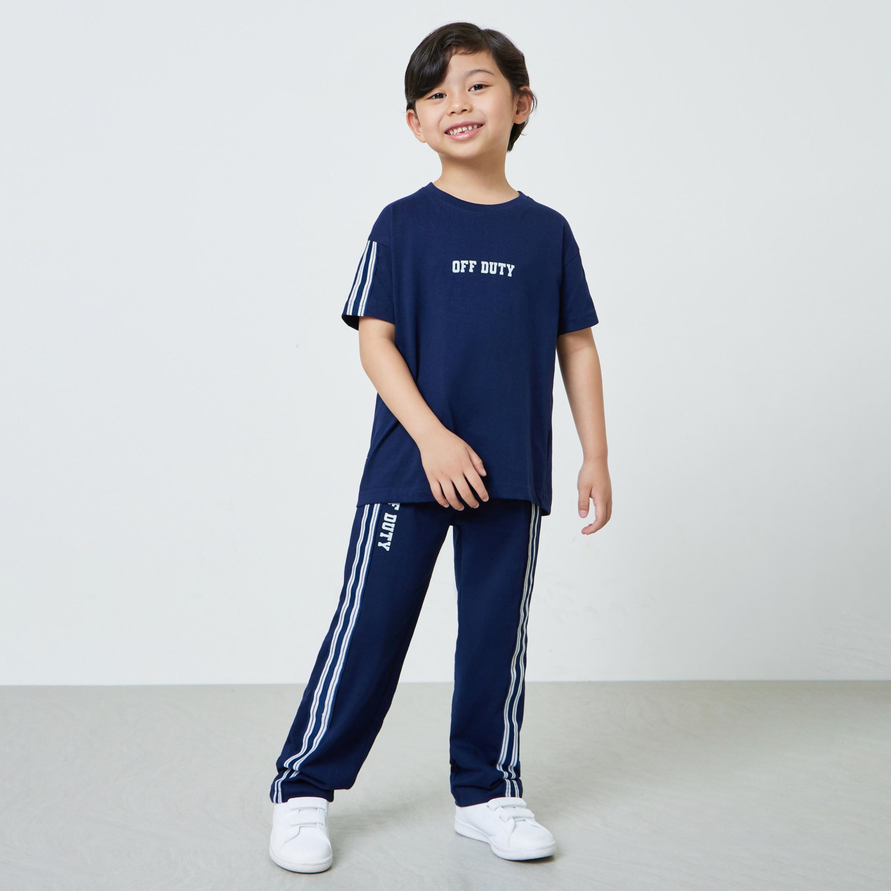 Styli Boys Navy Blue Oversized T-Shirt and Striped Joggers Set-boys-clothing-setsandcoords-image-1