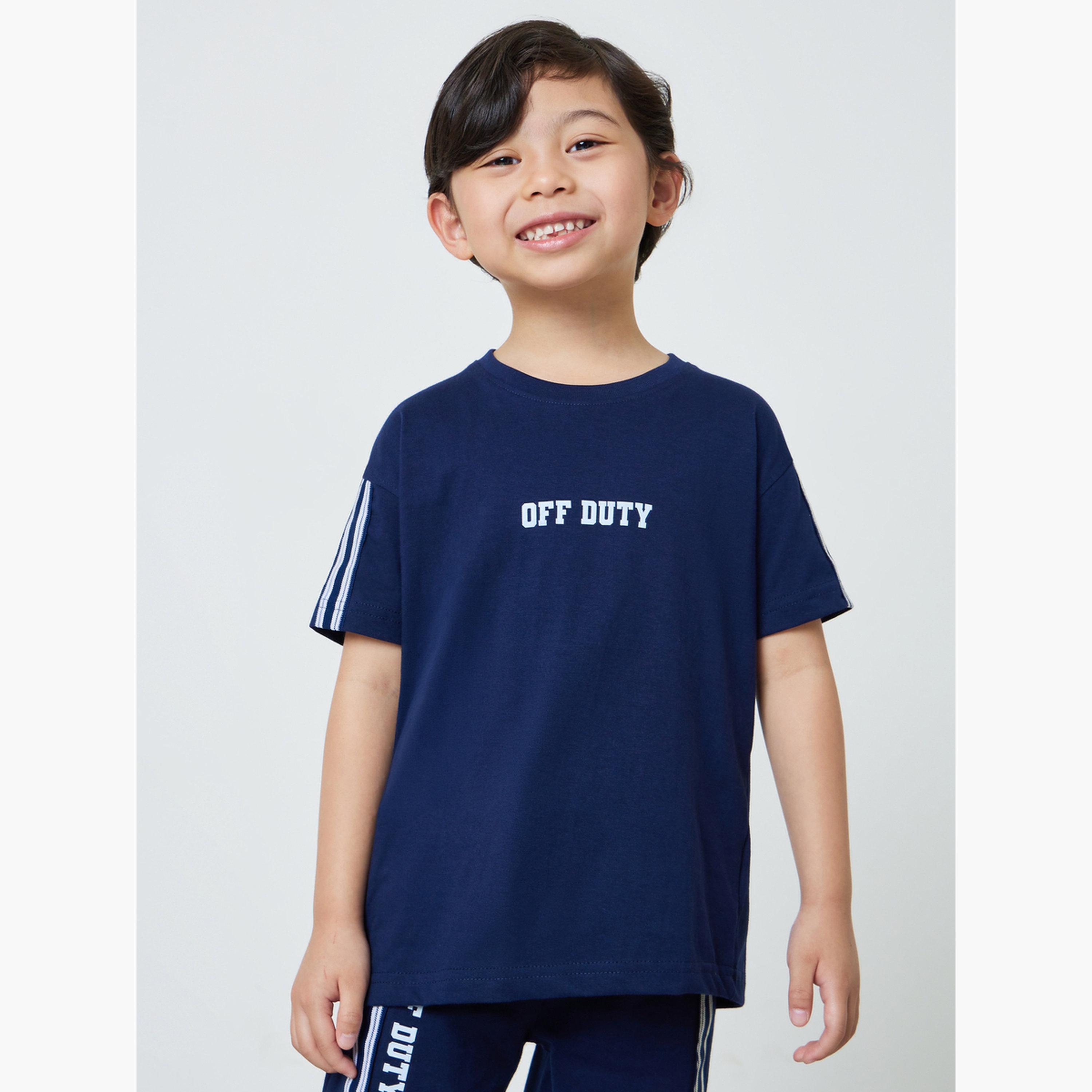 Styli Boys Navy Blue Oversized T-Shirt and Striped Joggers Set-boys-clothing-setsandcoords-image-2