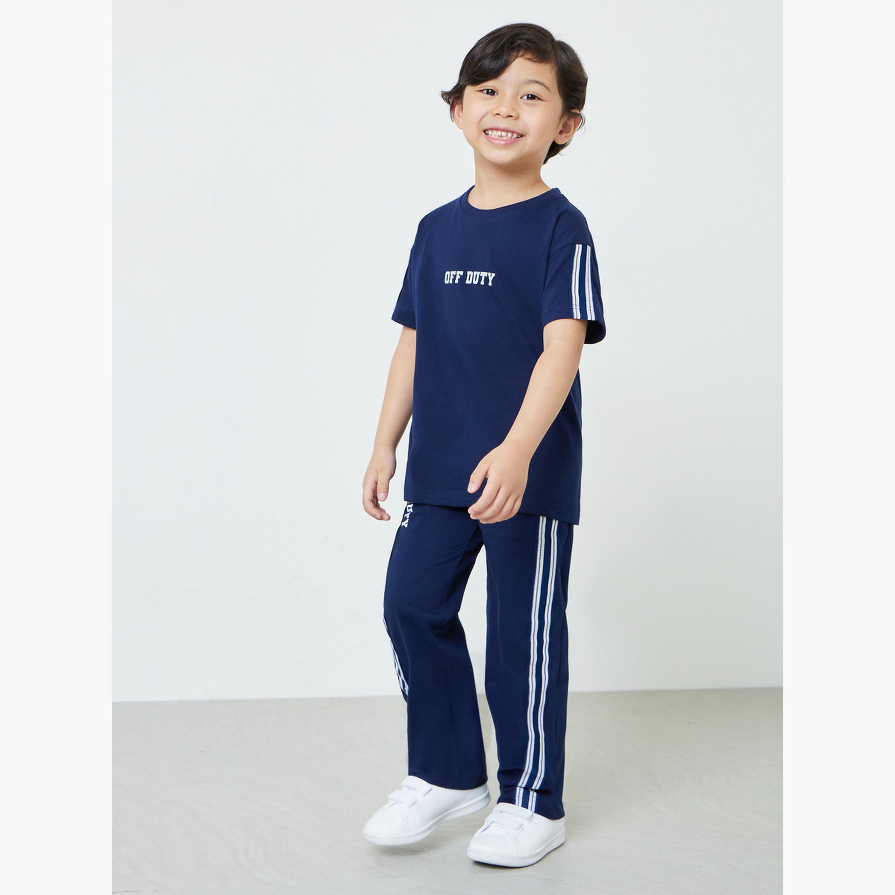 Styli Boys Navy Blue Oversized T-Shirt and Striped Joggers Set-boys-clothing-setsandcoords-image-3