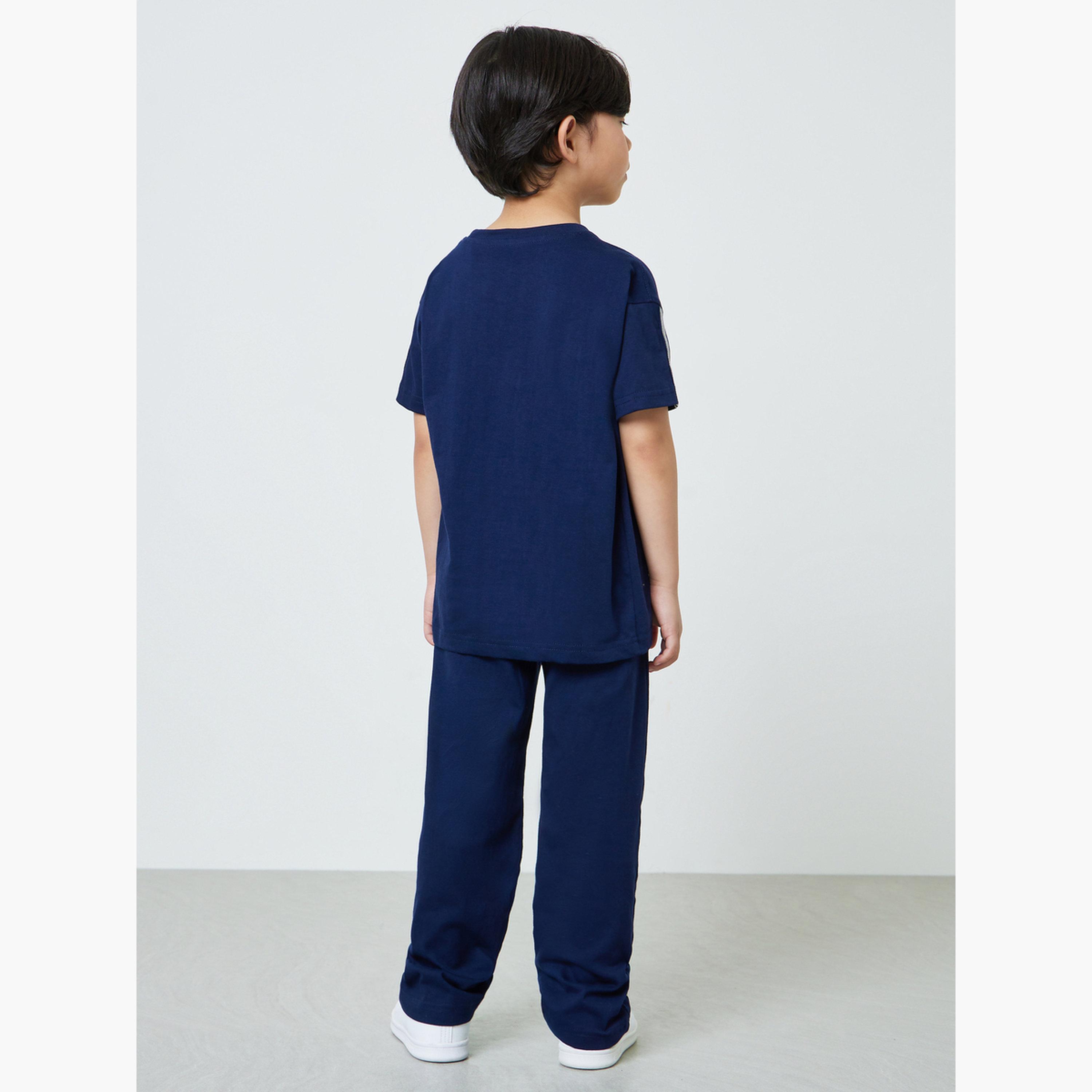 Styli Boys Navy Blue Oversized T-Shirt and Striped Joggers Set-boys-clothing-setsandcoords-image-4