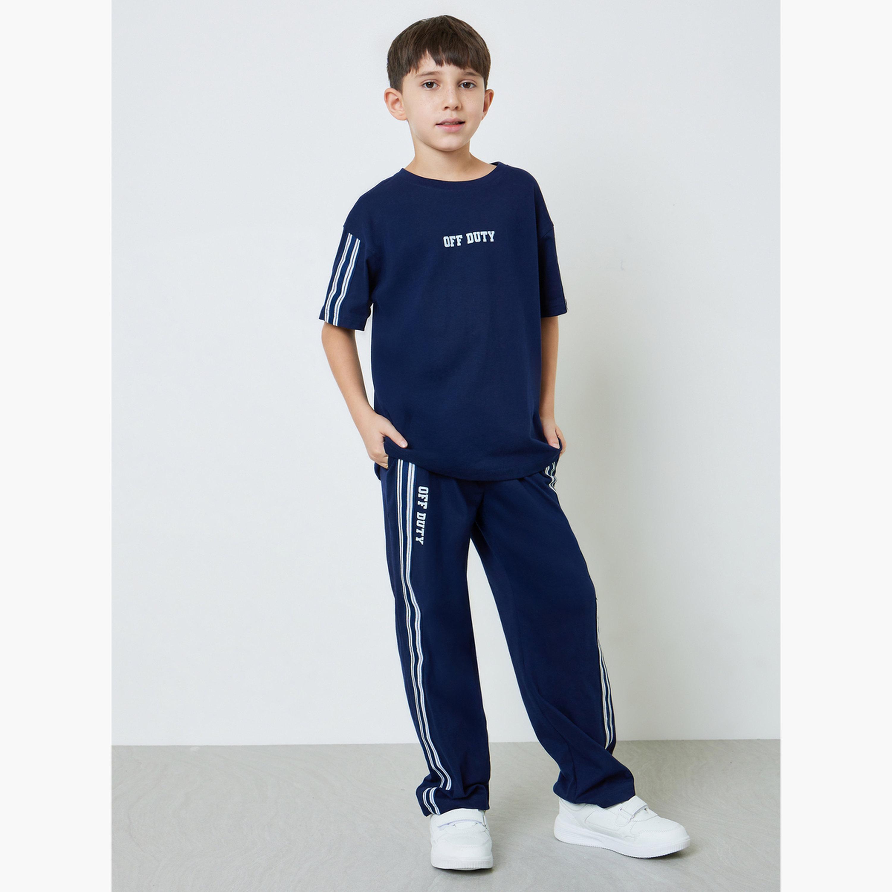 Styli Boys Navy Blue Graphic Print Oversized T-Shirt and Striped Joggers Set-boys-clothing-setsandcoords-image-1