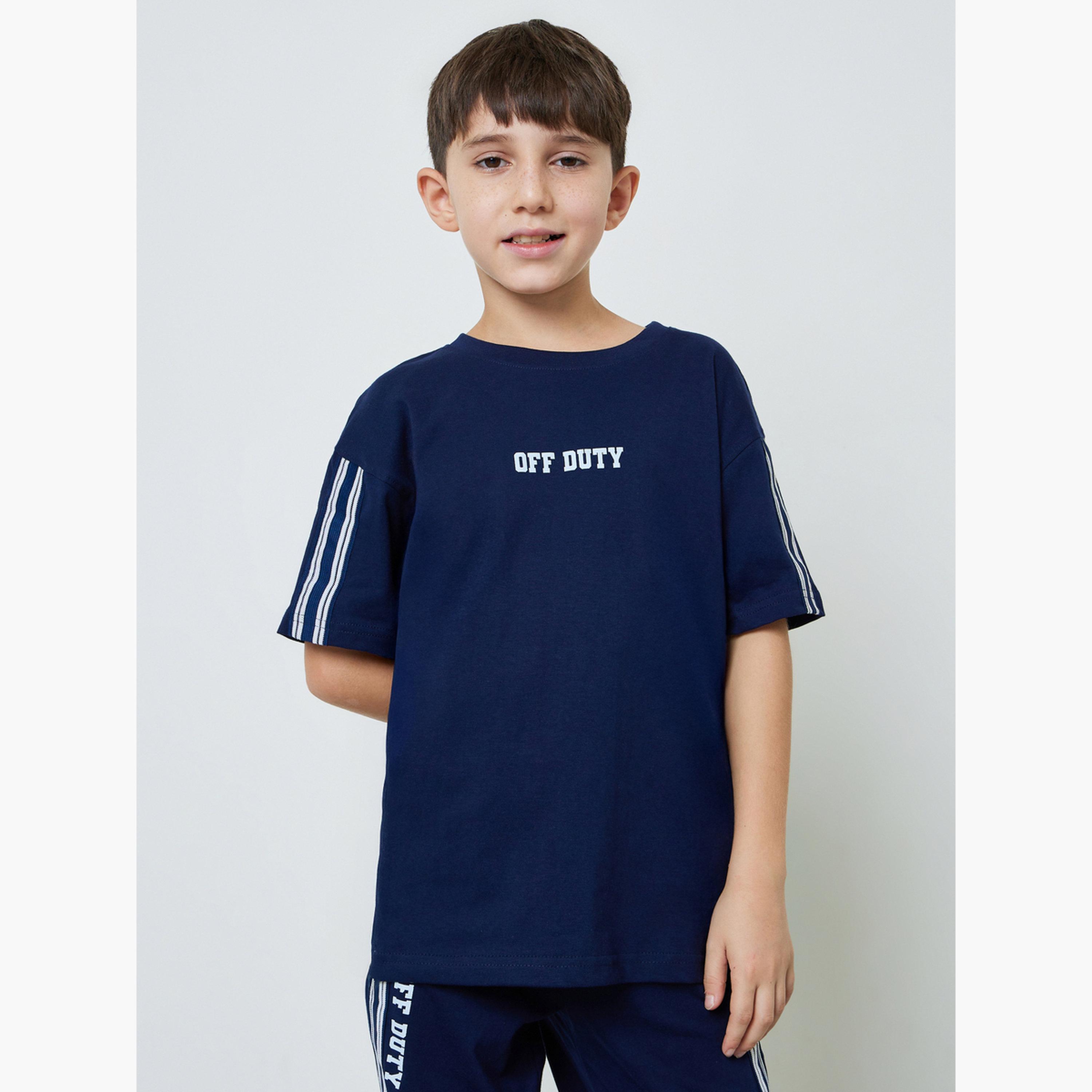 Styli Boys Navy Blue Graphic Print Oversized T-Shirt and Striped Joggers Set-boys-clothing-setsandcoords-image-2