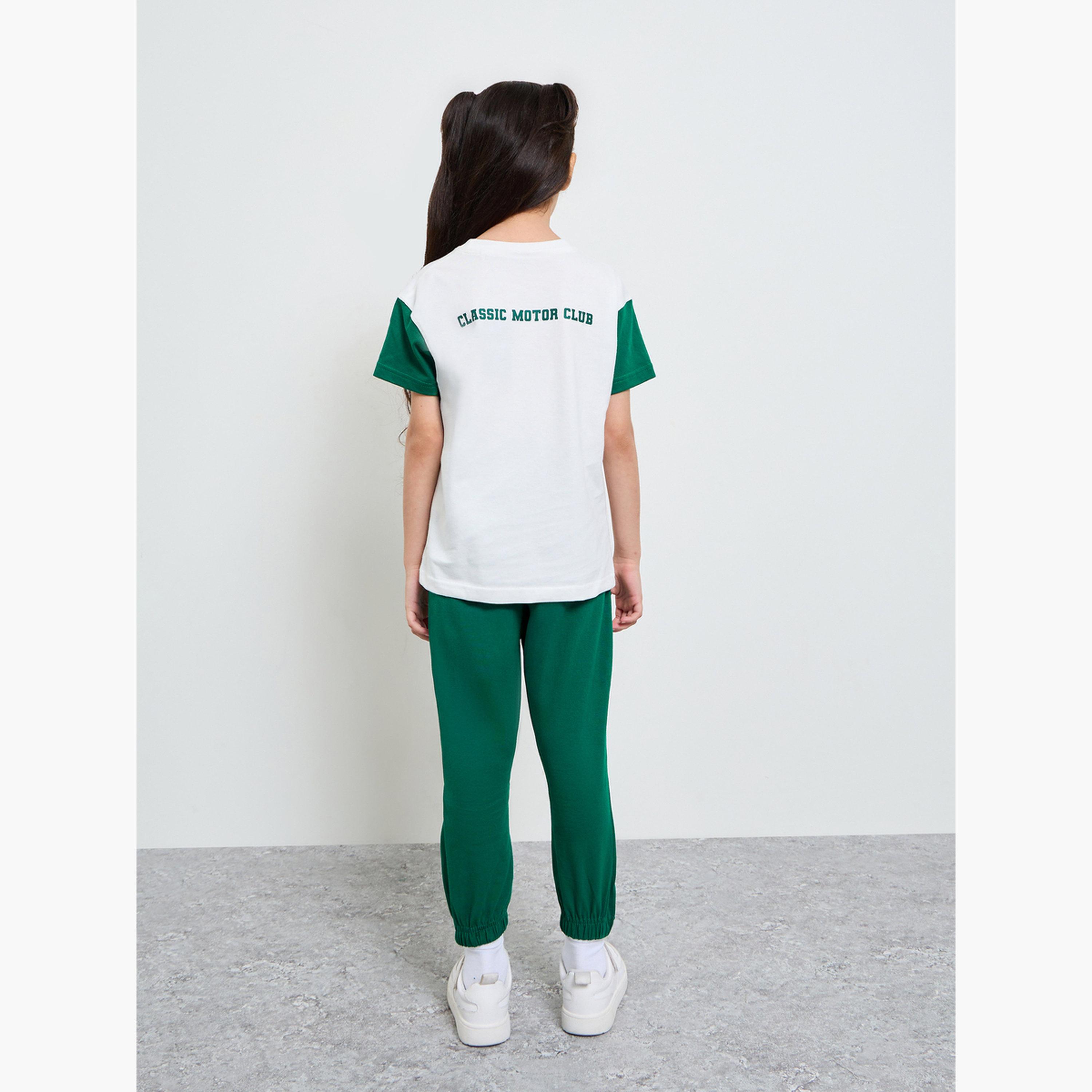 ستايلي - طقم تيشيرت وبنطال رياضي قطني مطبوع عليه أرقام للبنات-girls-clothing-setsandcoords-image-3