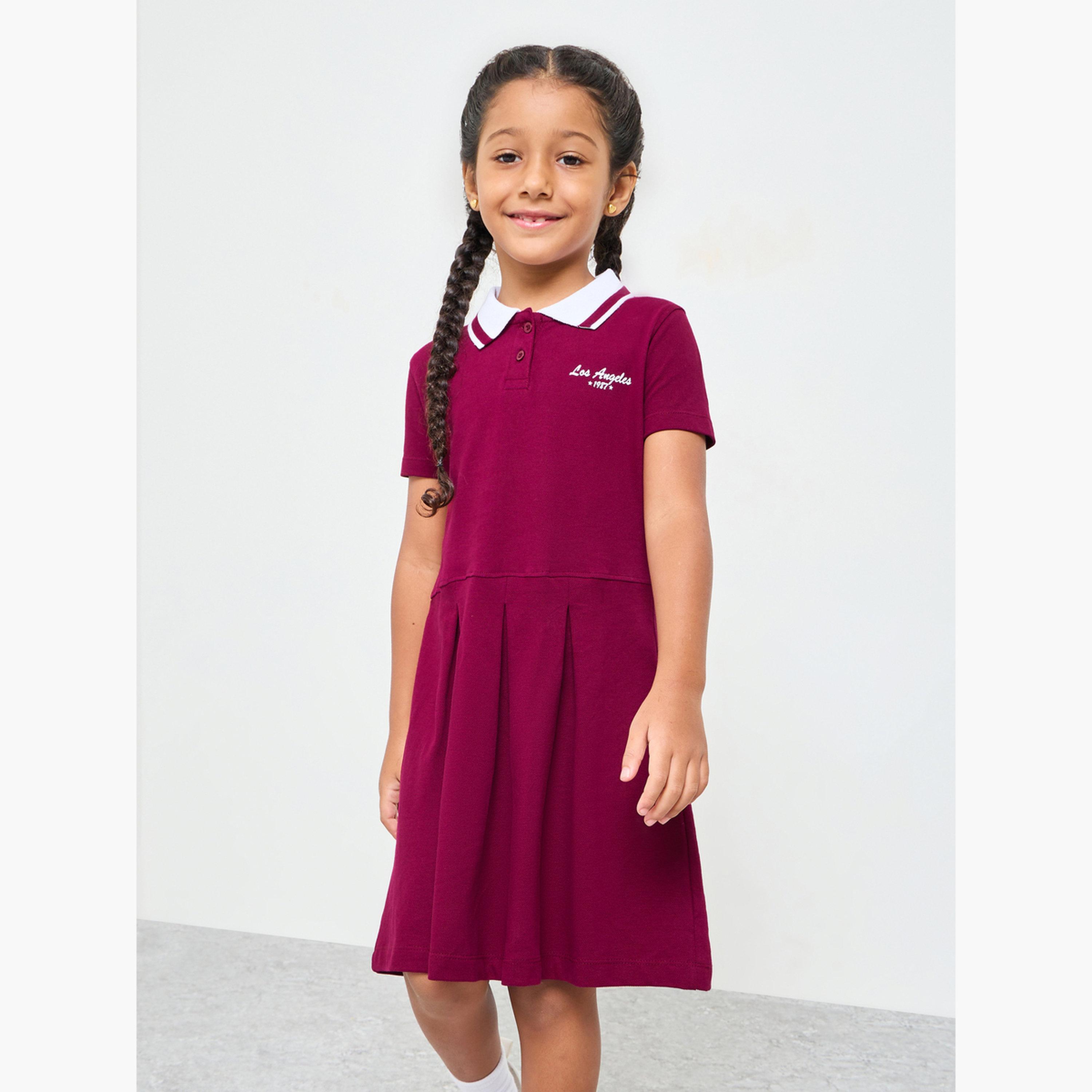 ستايلي - فستان نيشيرت بولو قطني برغندي اللون للبنات-girls-clothing-dressesandjumpsuits-image-1