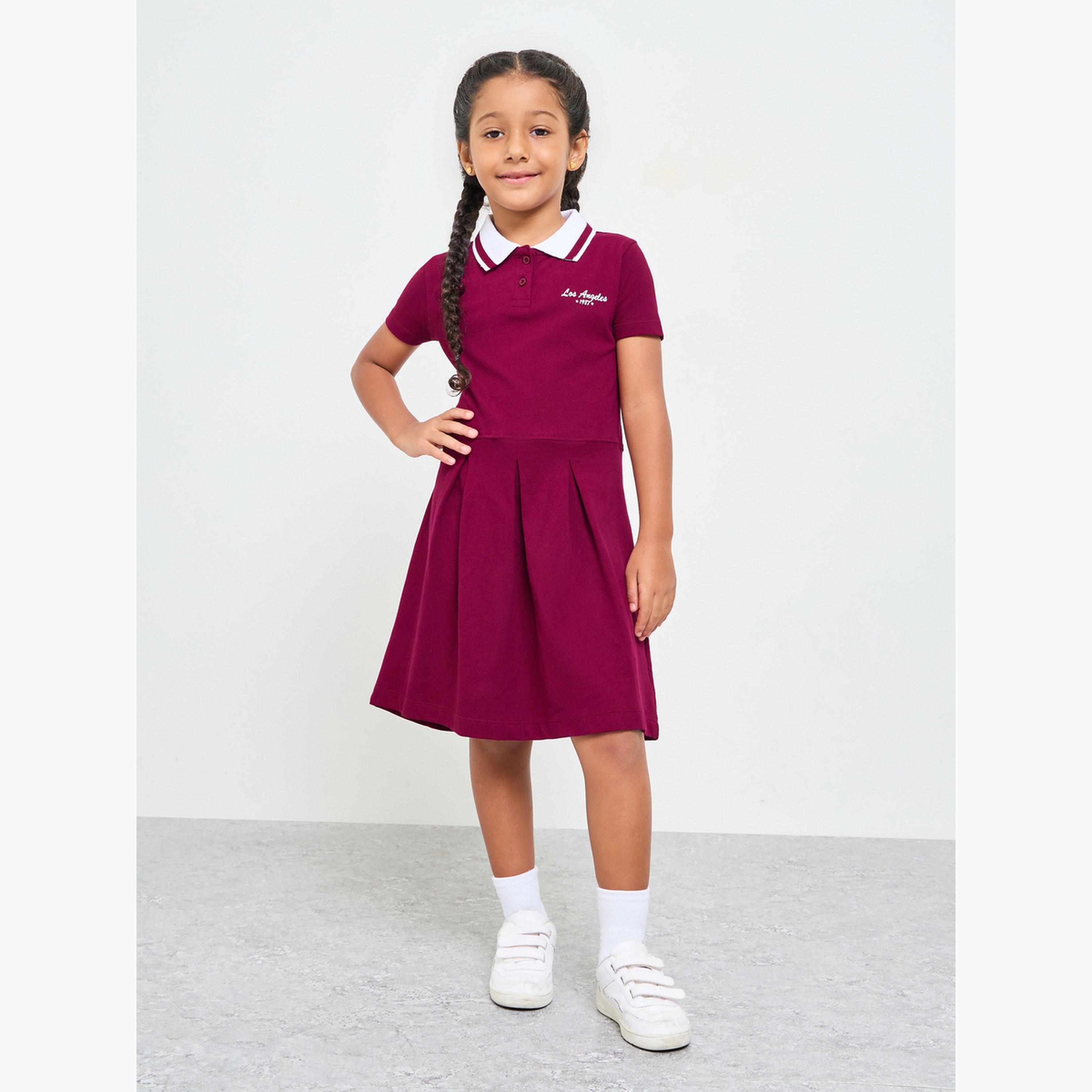 ستايلي - فستان نيشيرت بولو قطني برغندي اللون للبنات-girls-clothing-dressesandjumpsuits-image-2