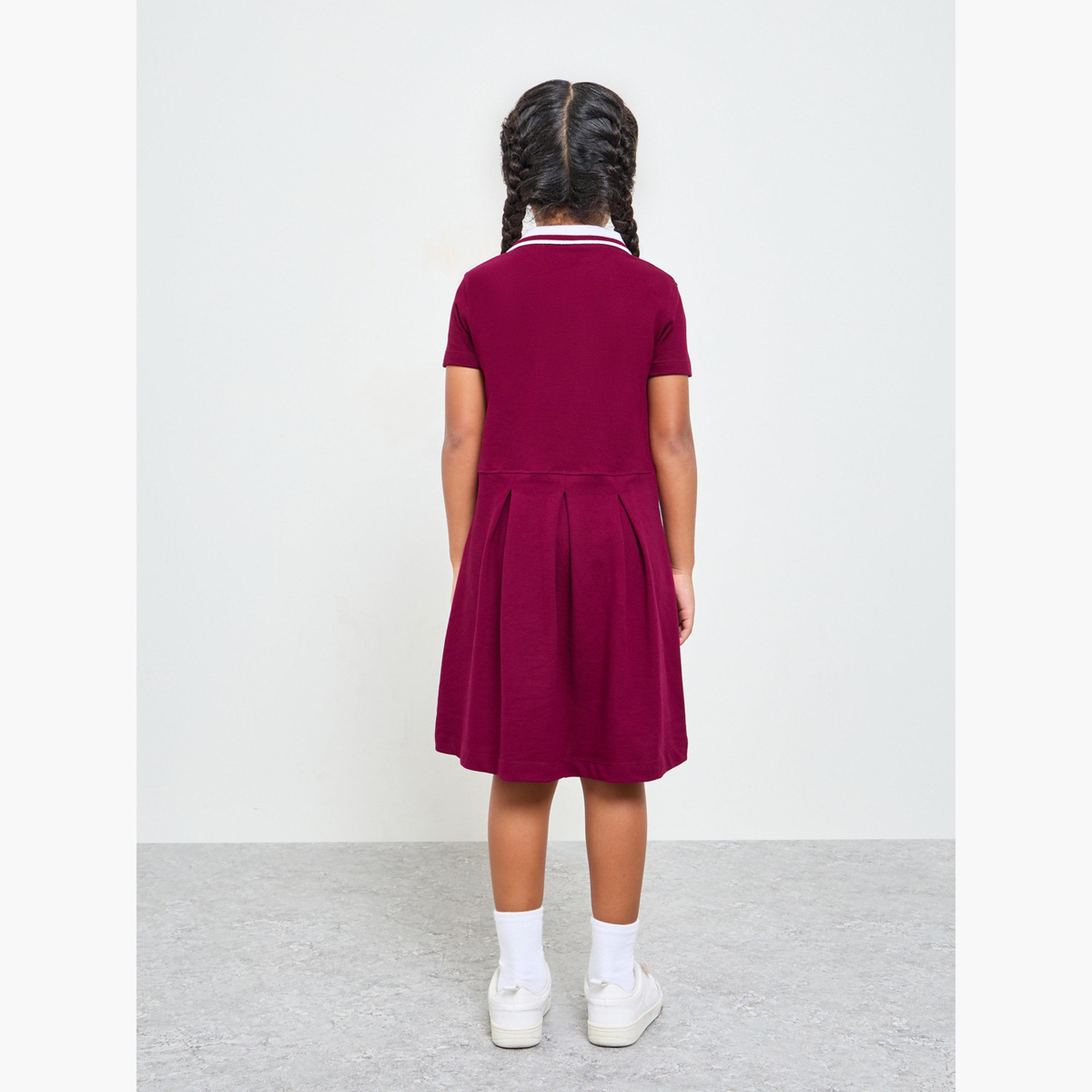 ستايلي - فستان نيشيرت بولو قطني برغندي اللون للبنات-girls-clothing-dressesandjumpsuits-image-3