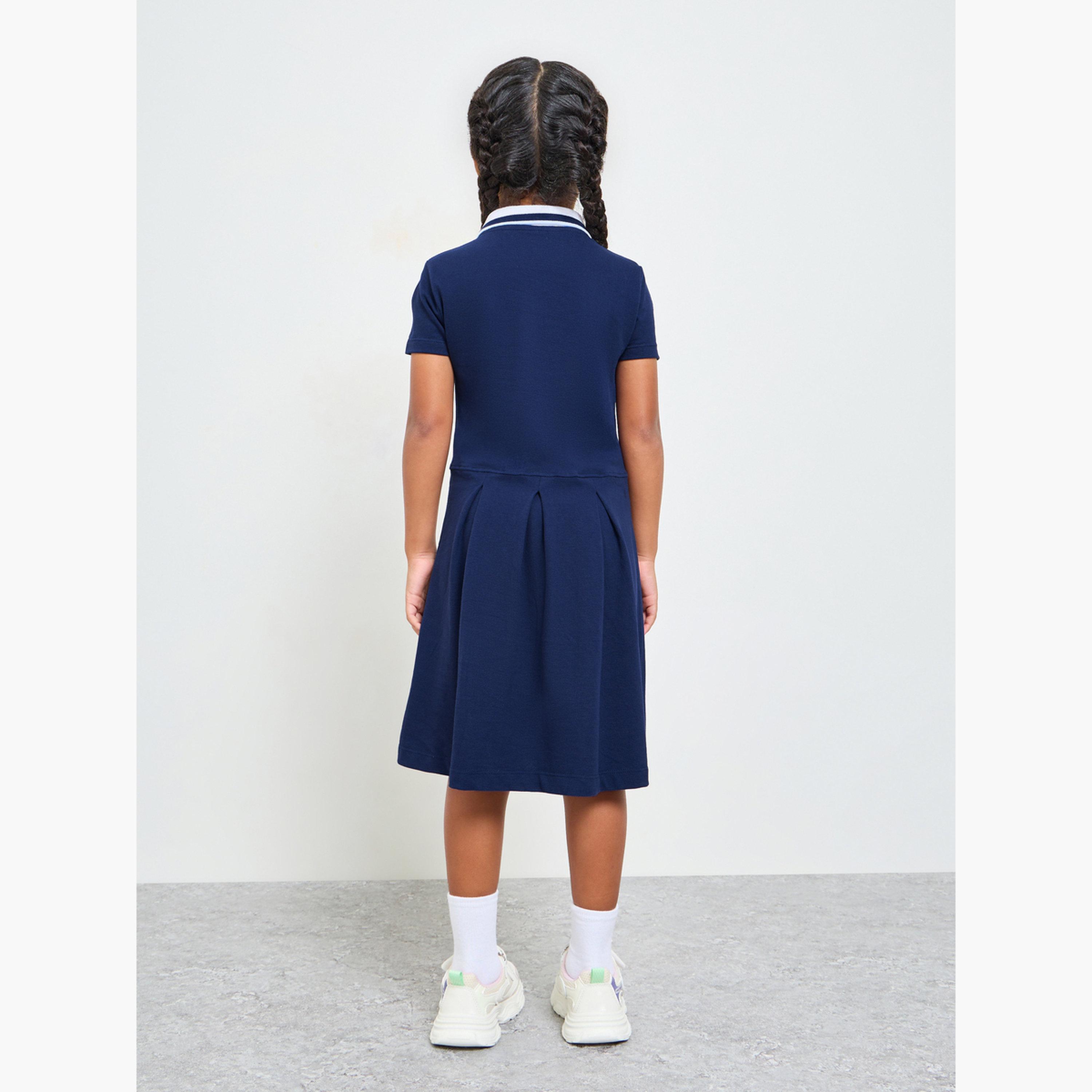 ستايلي - فستان نيشيرت بولو قطني أزرق داكن للبنات-girls-clothing-dressesandjumpsuits-image-3