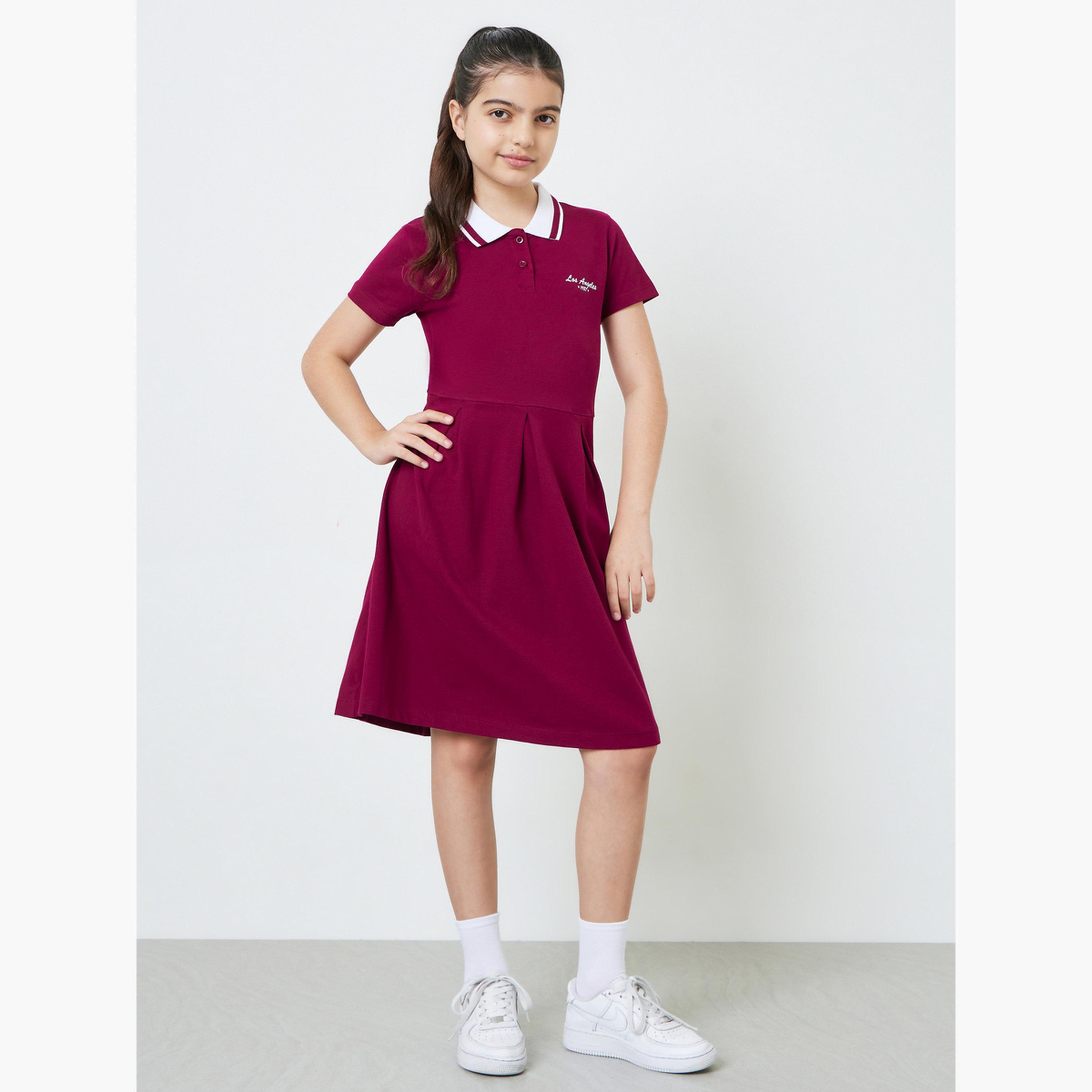ستايلي - فستان نيشيرت بولو قطني برغندي اللون للبنات المراهقات-girls-clothing-dressesandjumpsuits-image-2