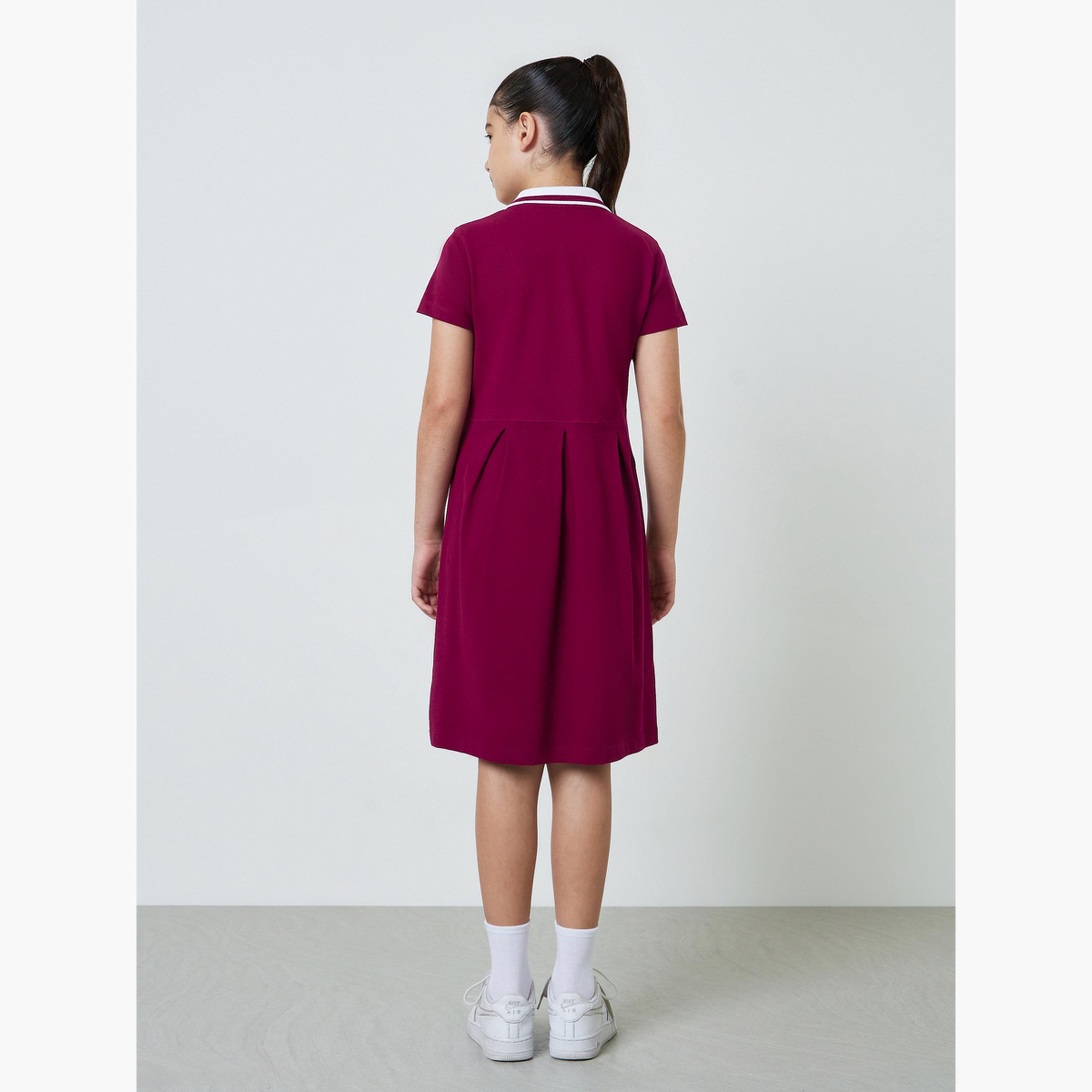 ستايلي - فستان نيشيرت بولو قطني برغندي اللون للبنات المراهقات-girls-clothing-dressesandjumpsuits-image-3