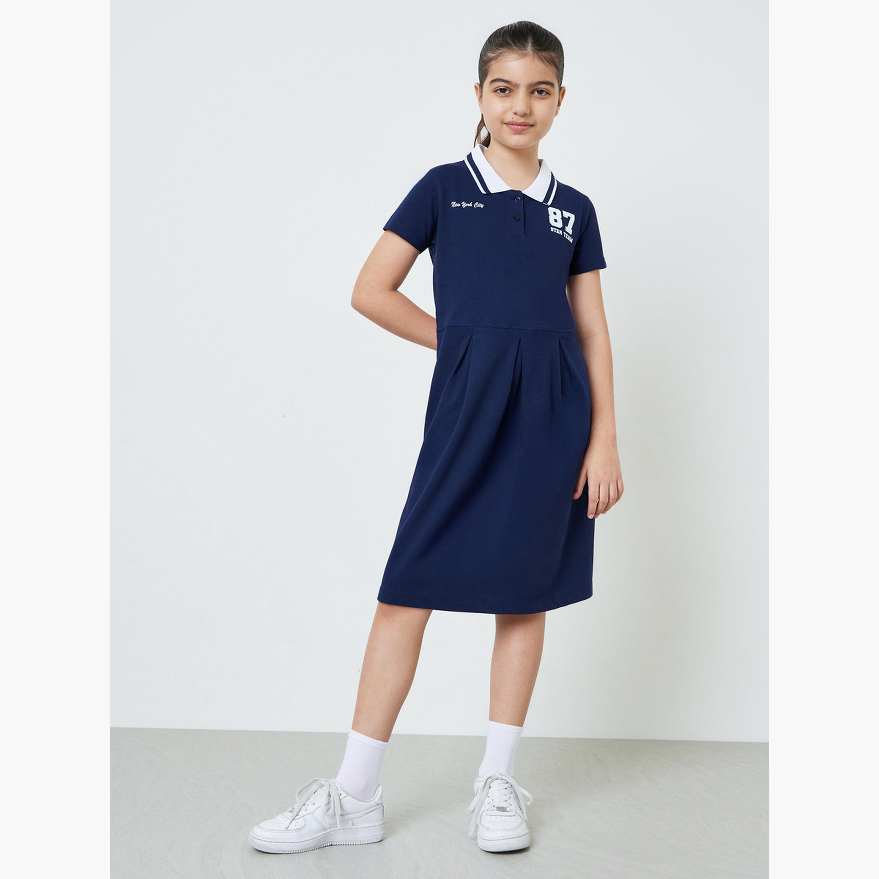 ستايلي - فستان نيشيرت بولو قطني أزرق داكن للفتيات المراهقات-girls-clothing-dressesandjumpsuits-image-2